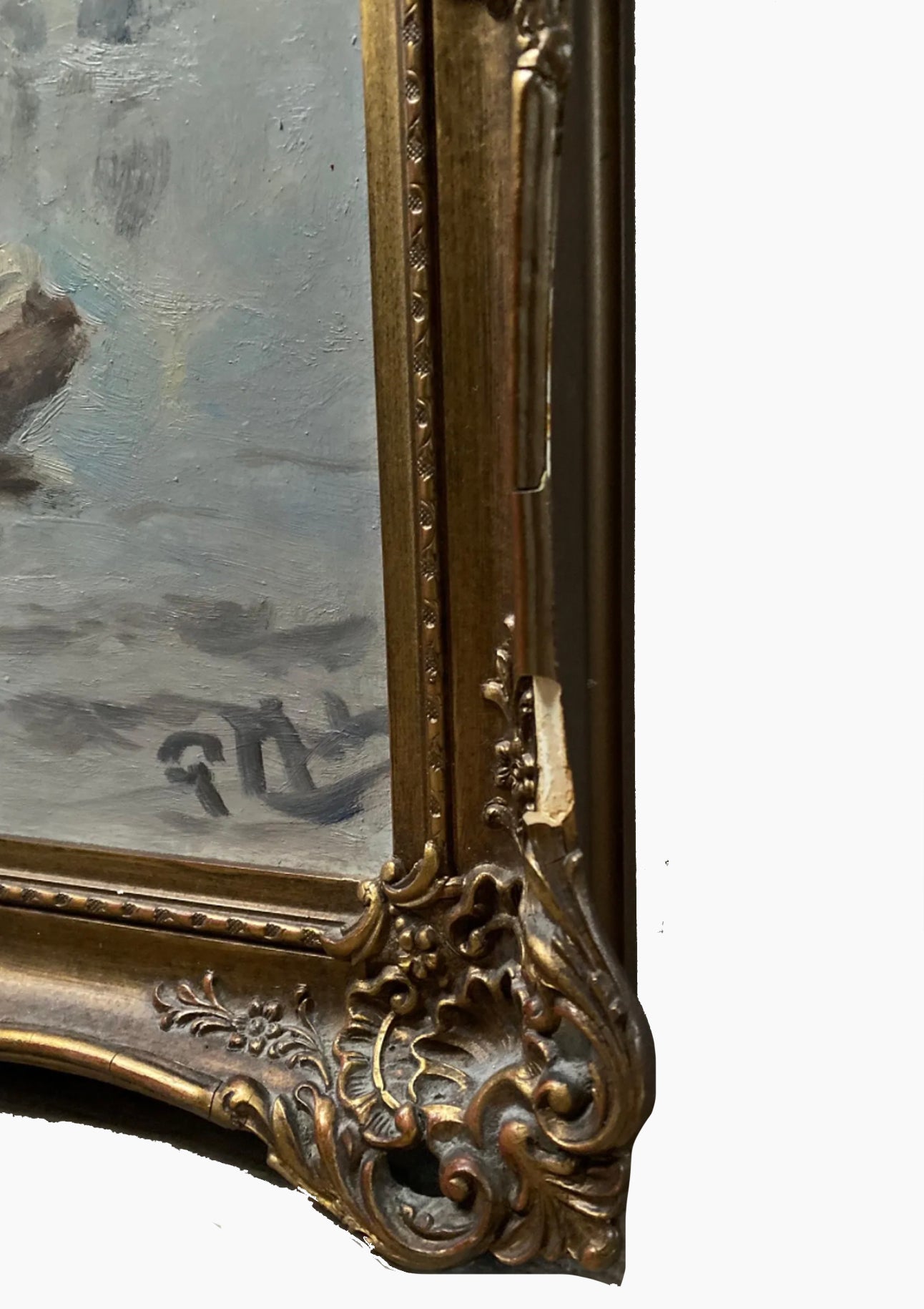 Original Antique Dutch Sailboat Oil Painting | 18" x 21"