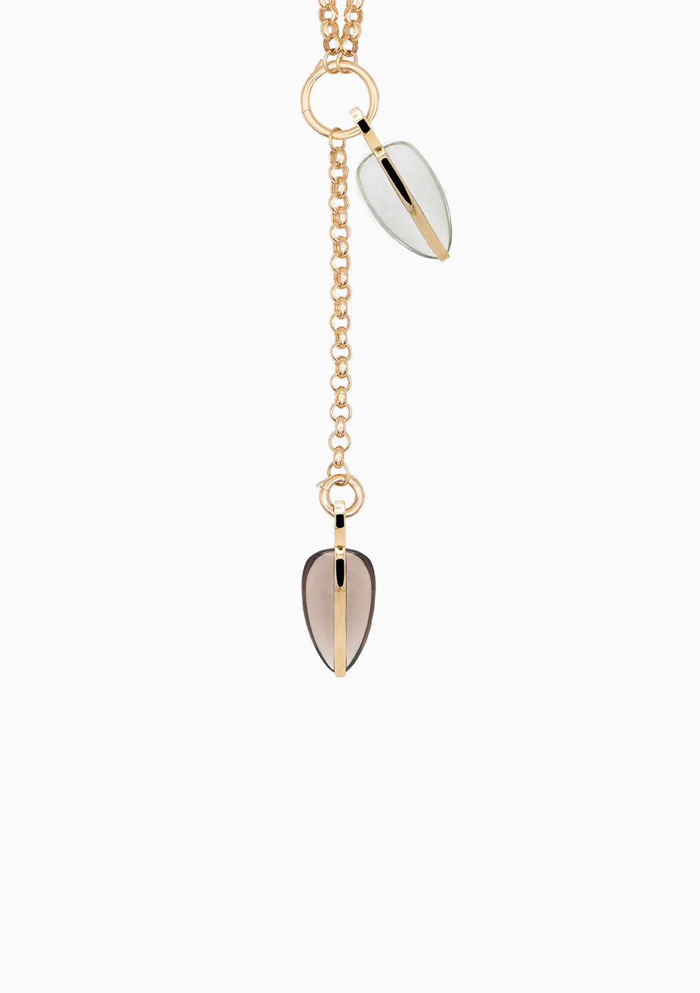 14K Pebble Collector Chain, Smokey Quartz/Green Amethyst