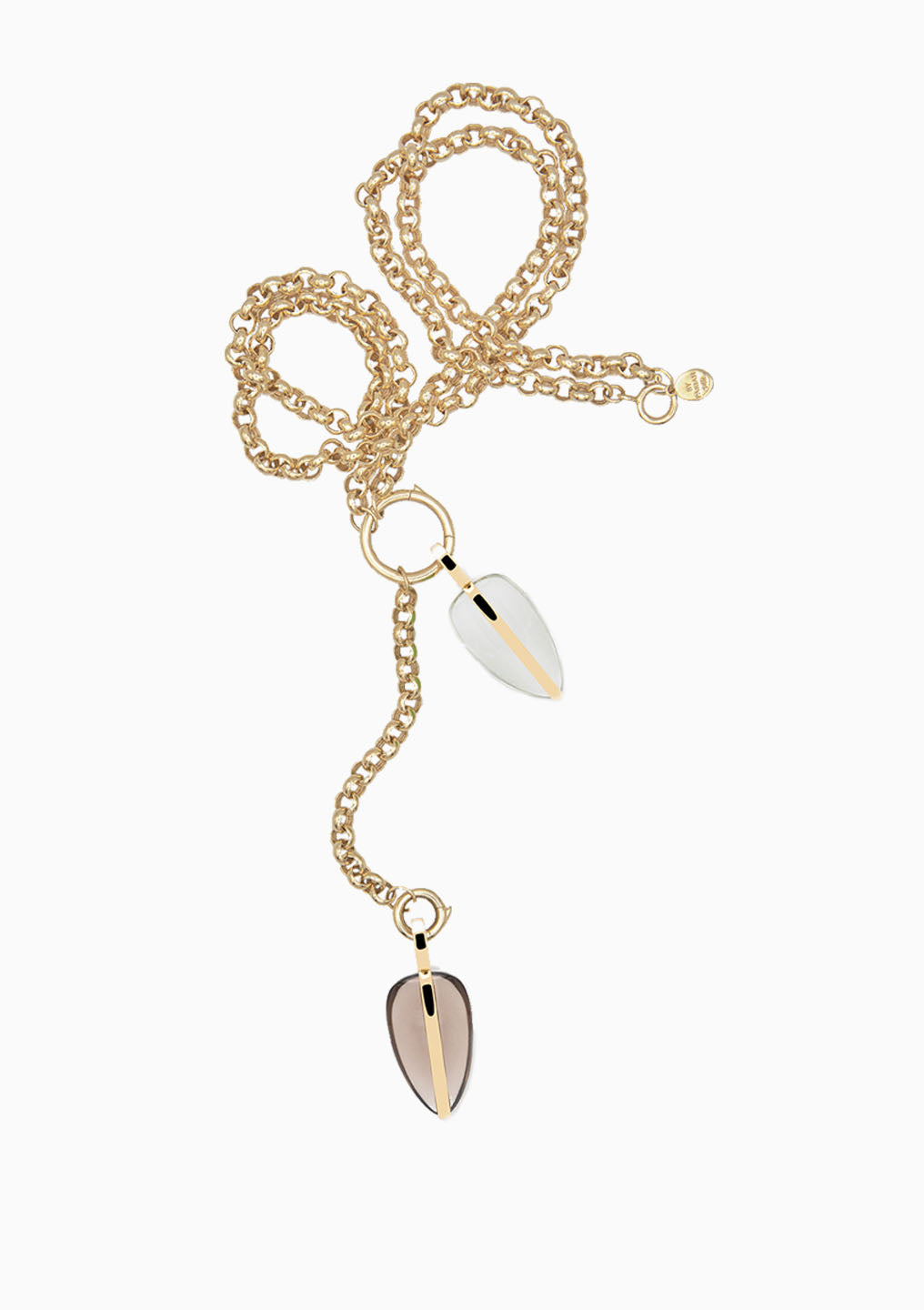 14K Pebble Collector Chain, Smokey Quartz/Green Amethyst