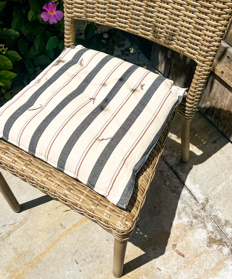 Tufted Chair Cushion | Greenwich Stripe, 16" x 16"