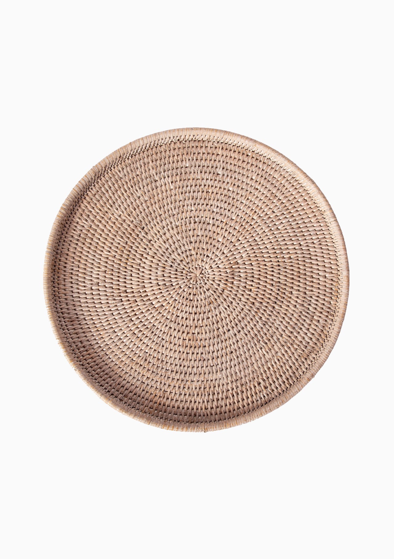 Rattan Round Flat Tray 16" | White Wash