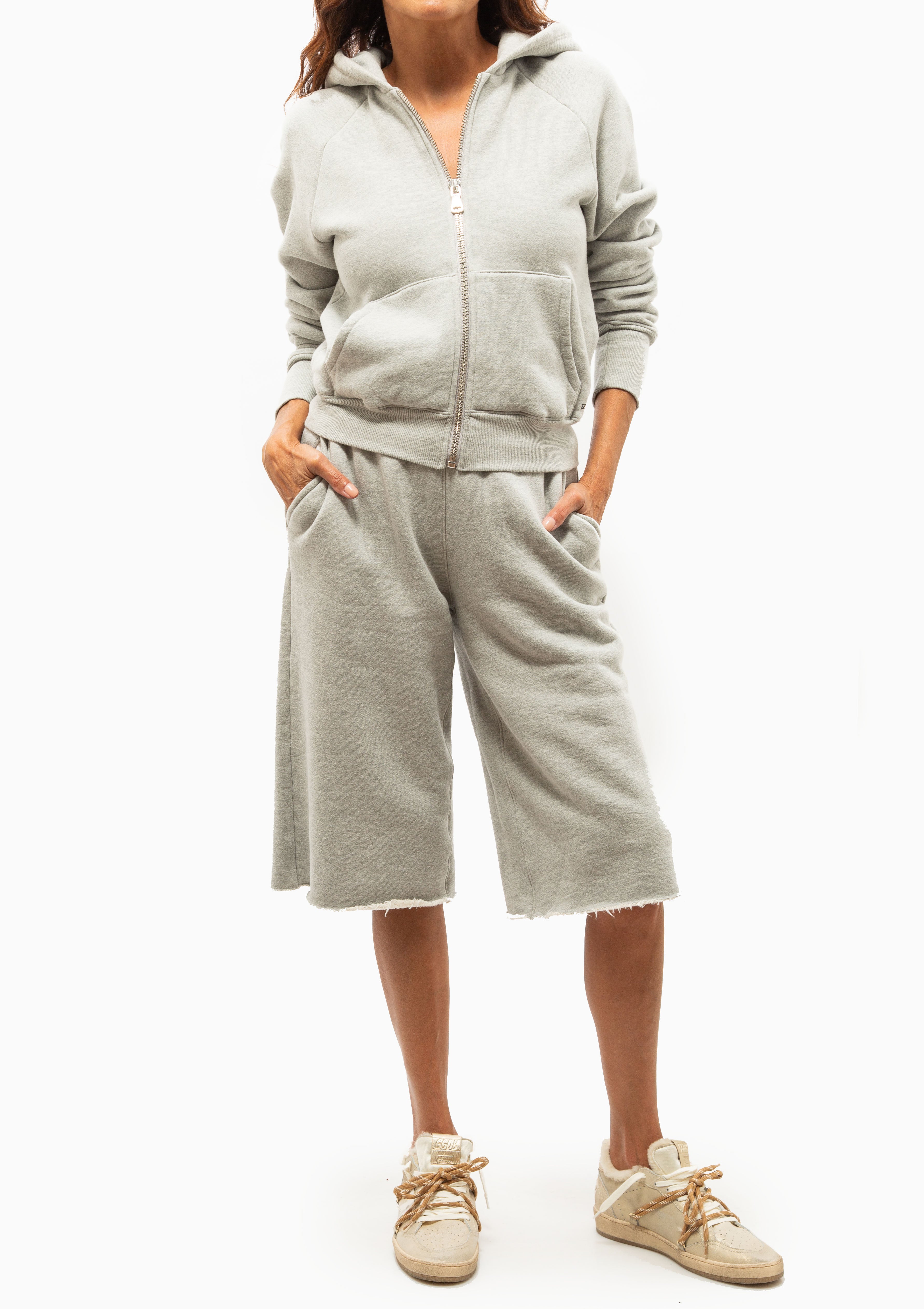 Shrunken Raglan Hoodie | Heather Grey/Black