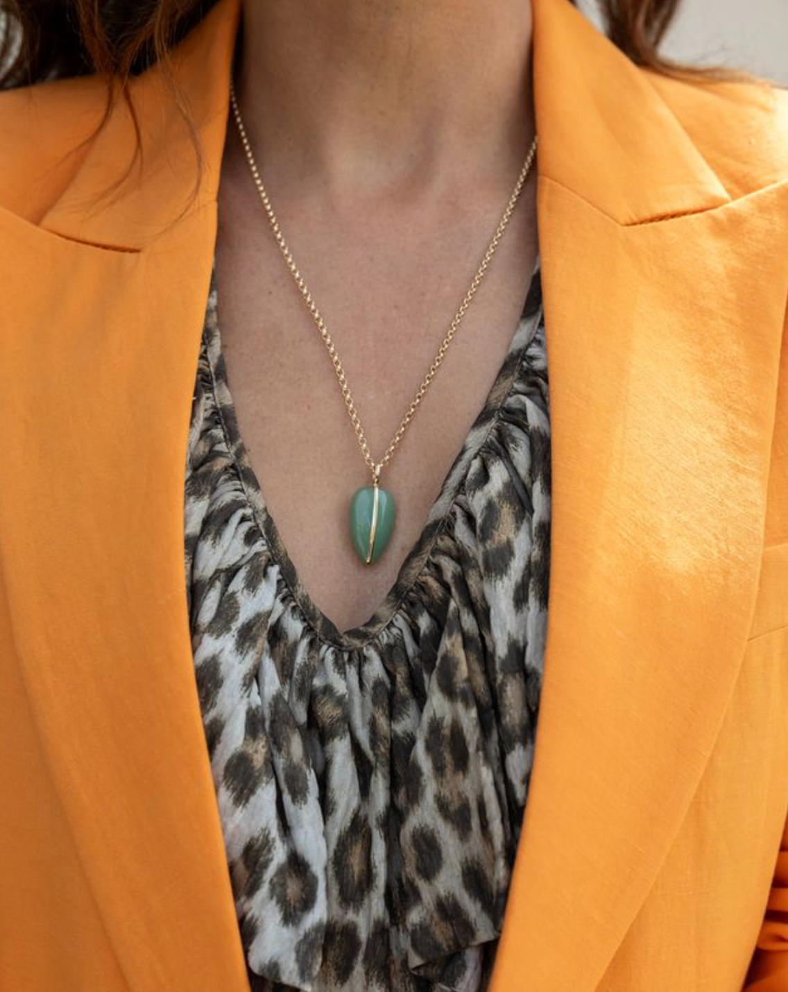 14K Large Pebble Pendant | Green Aventurine