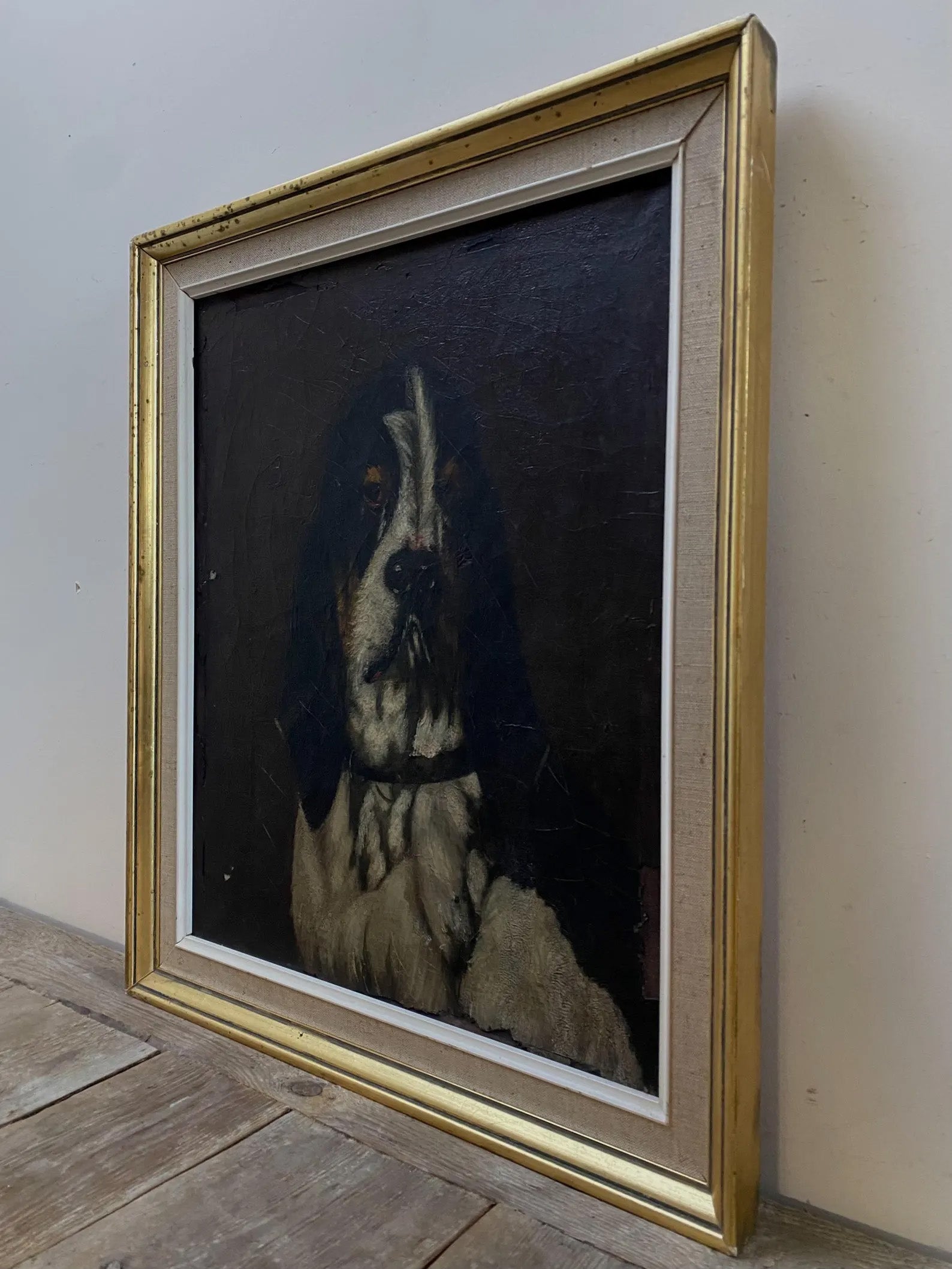 Original Antique Dutch Basset Hound Oil Painting Framed | 18" x 21"