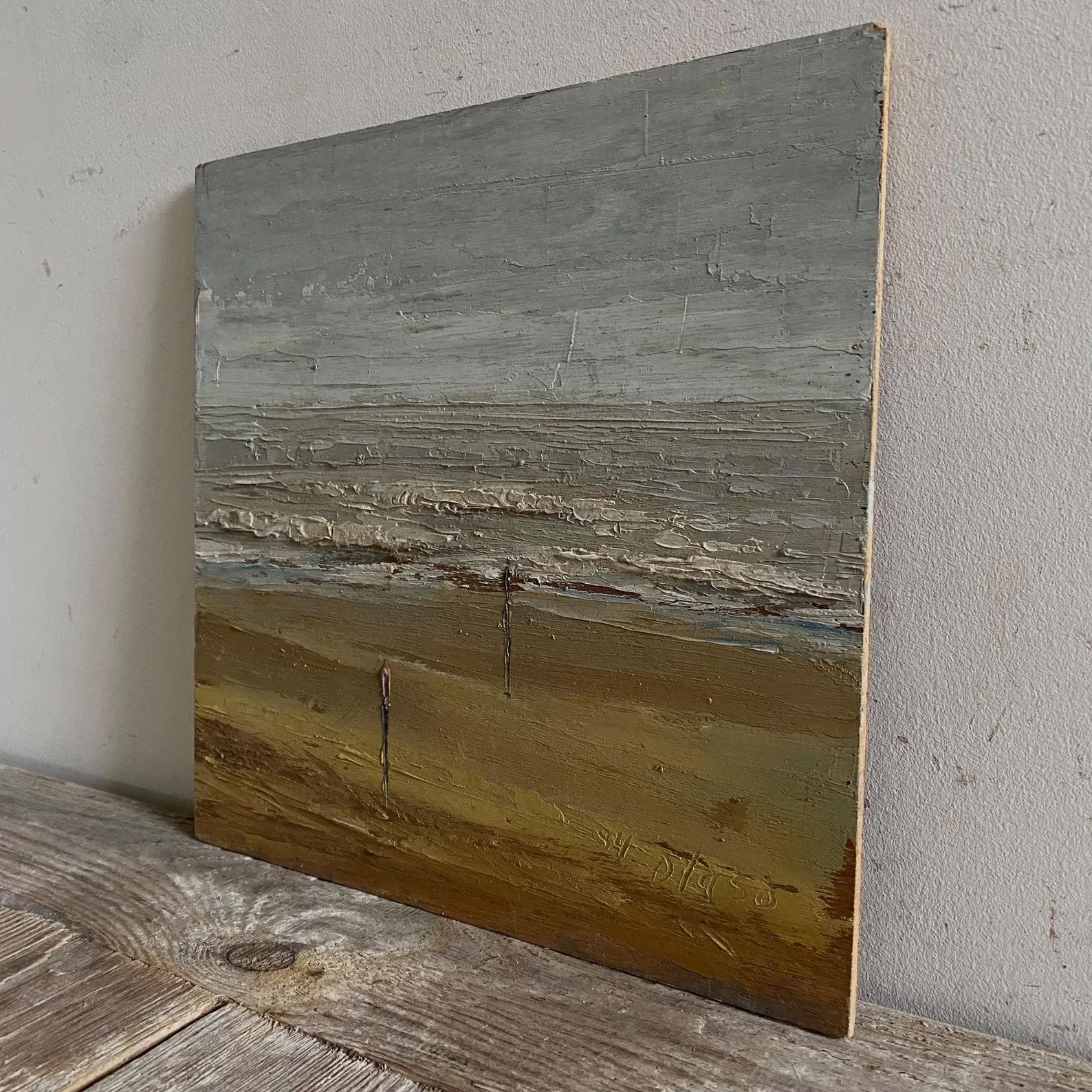 Original Vintage Dutch Beach Walk Oil Painting | 9" x 9"