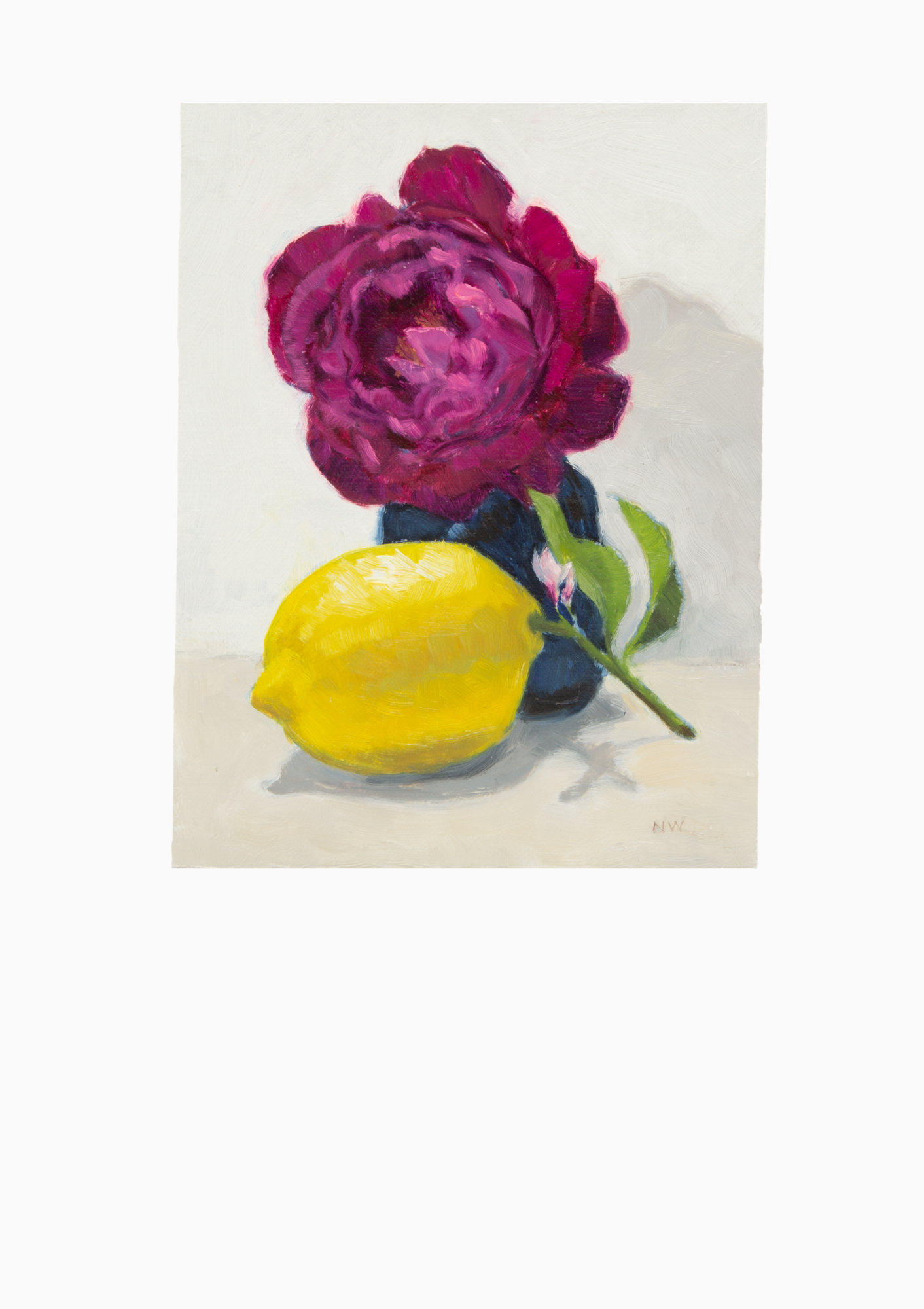 Violet Rose With Lemon Oil Painting On Panel | 8"x6"
