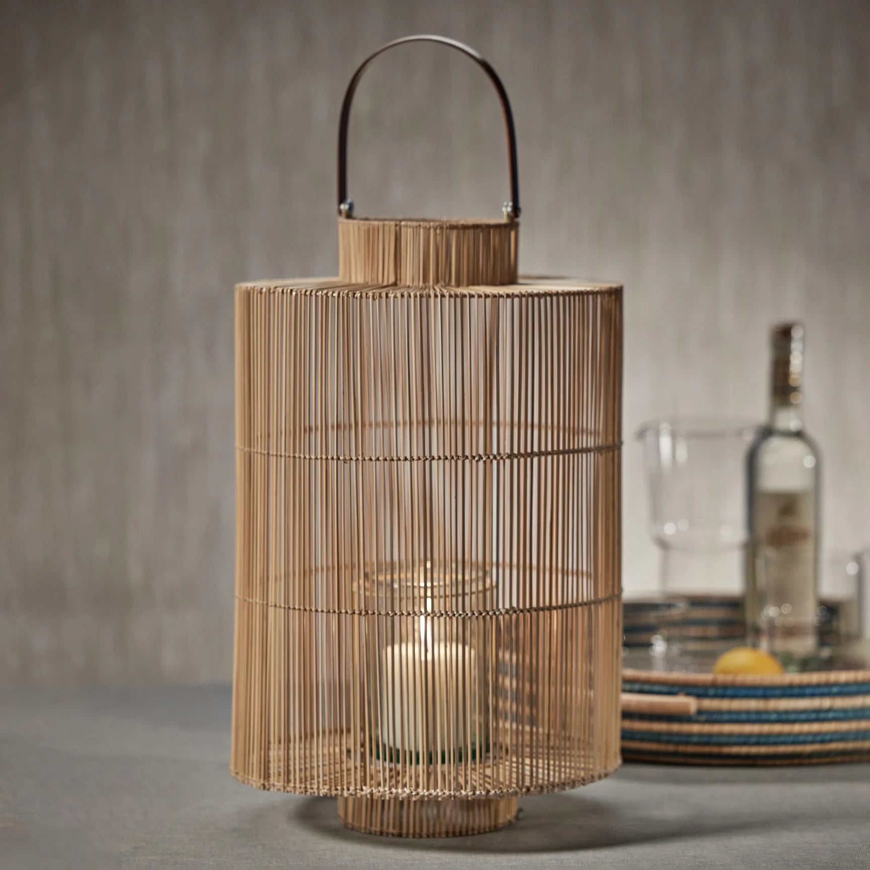 Caprice Buri Lantern With Glass Hurricane | Natural