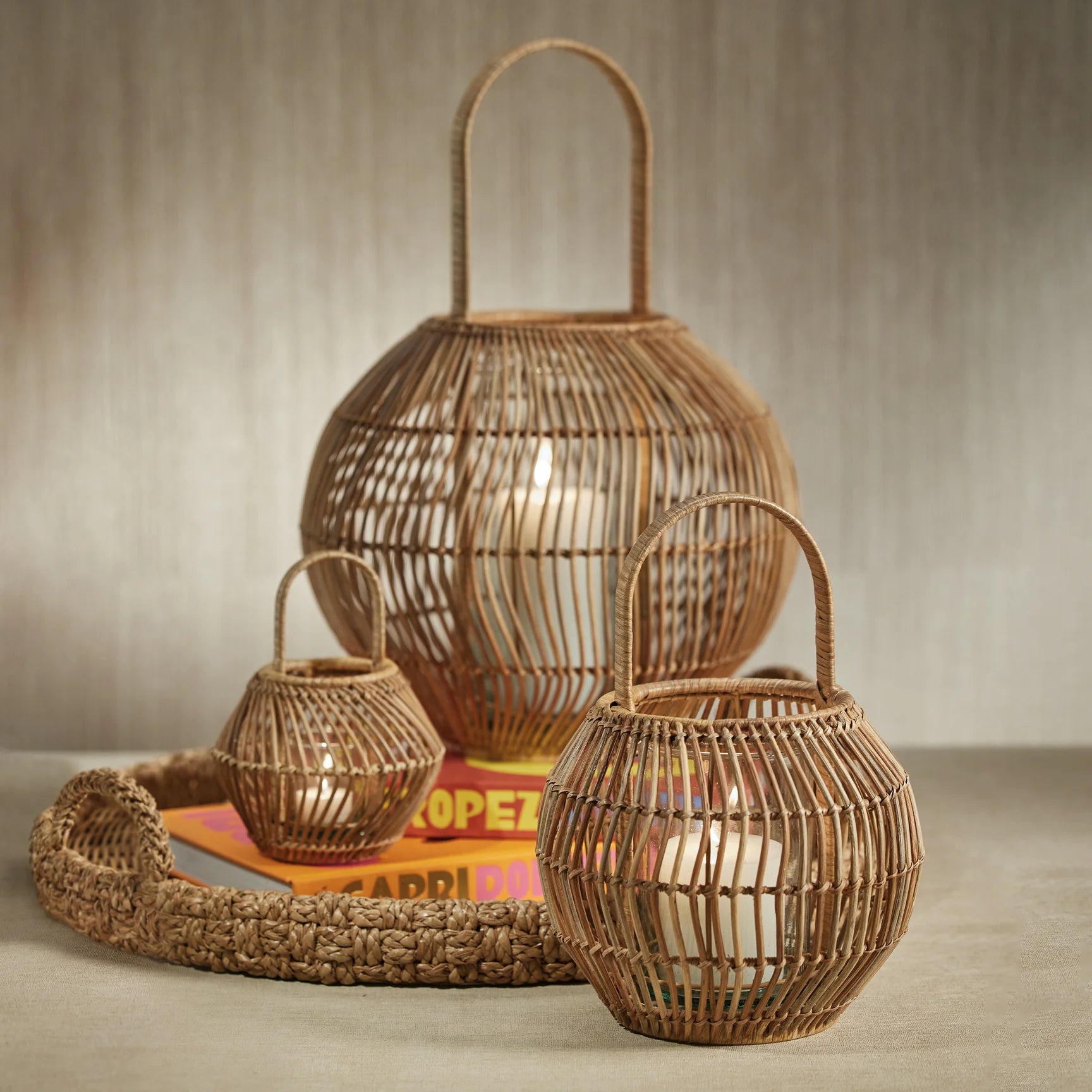 Portofino Rattan Woven Lantern | Medium