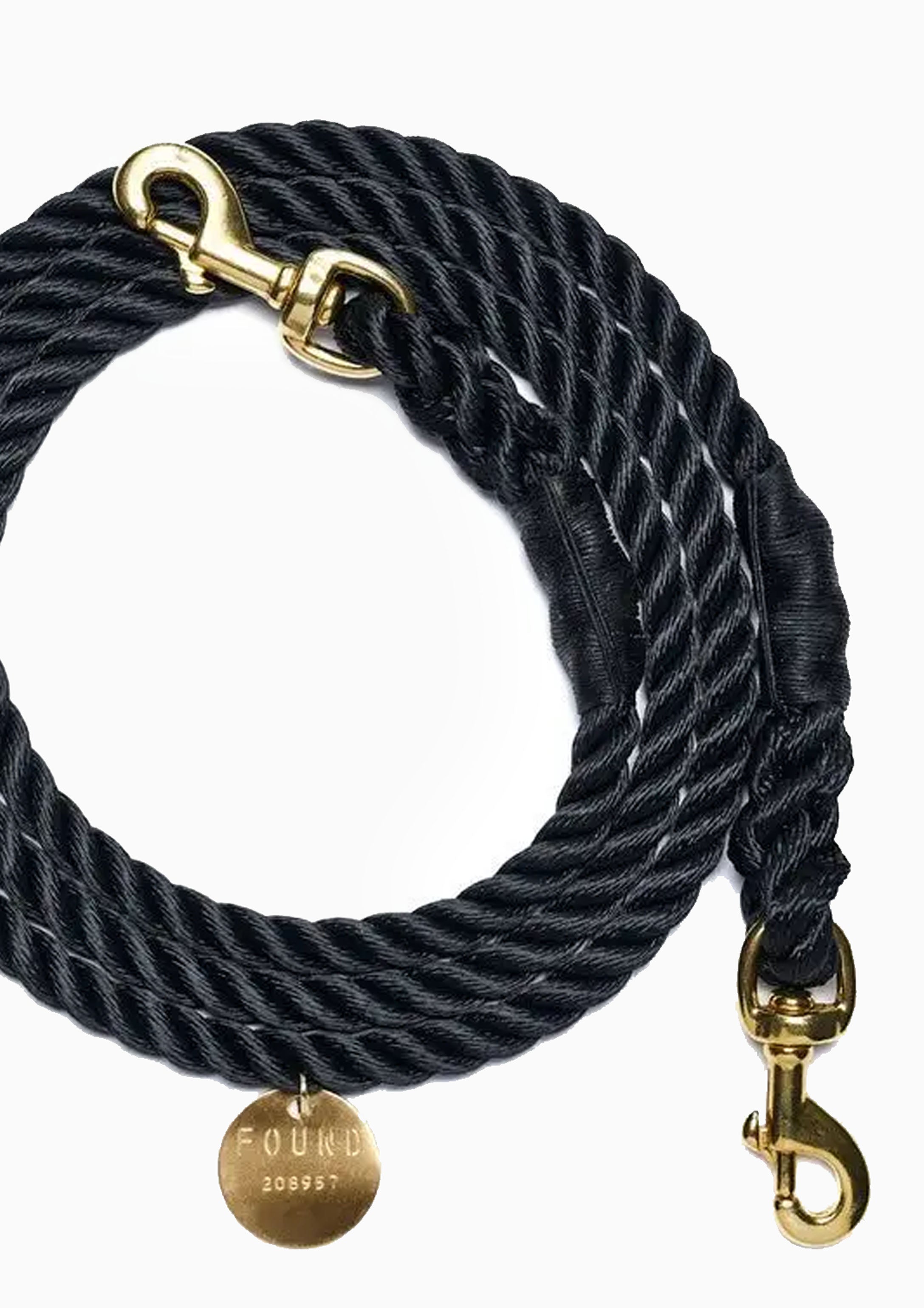 Adjustable Rope Dog Leash Bolt Snaps, Black | Large