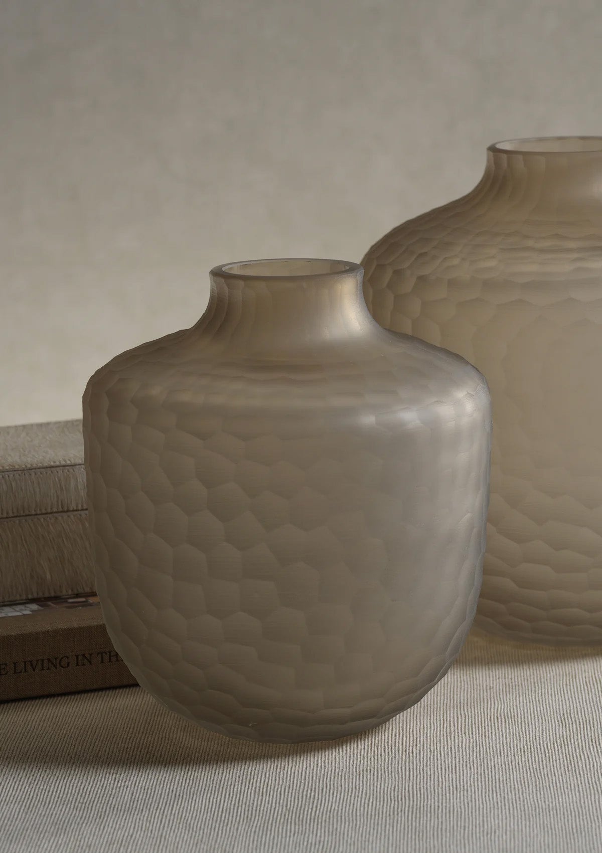 Arosa Cut Glass Frosted Vase | Taupe, Small