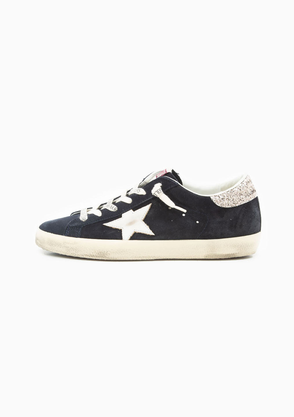 Superstar Sneaker Suede Leather Star Glitter Heel Blue/White/Silver