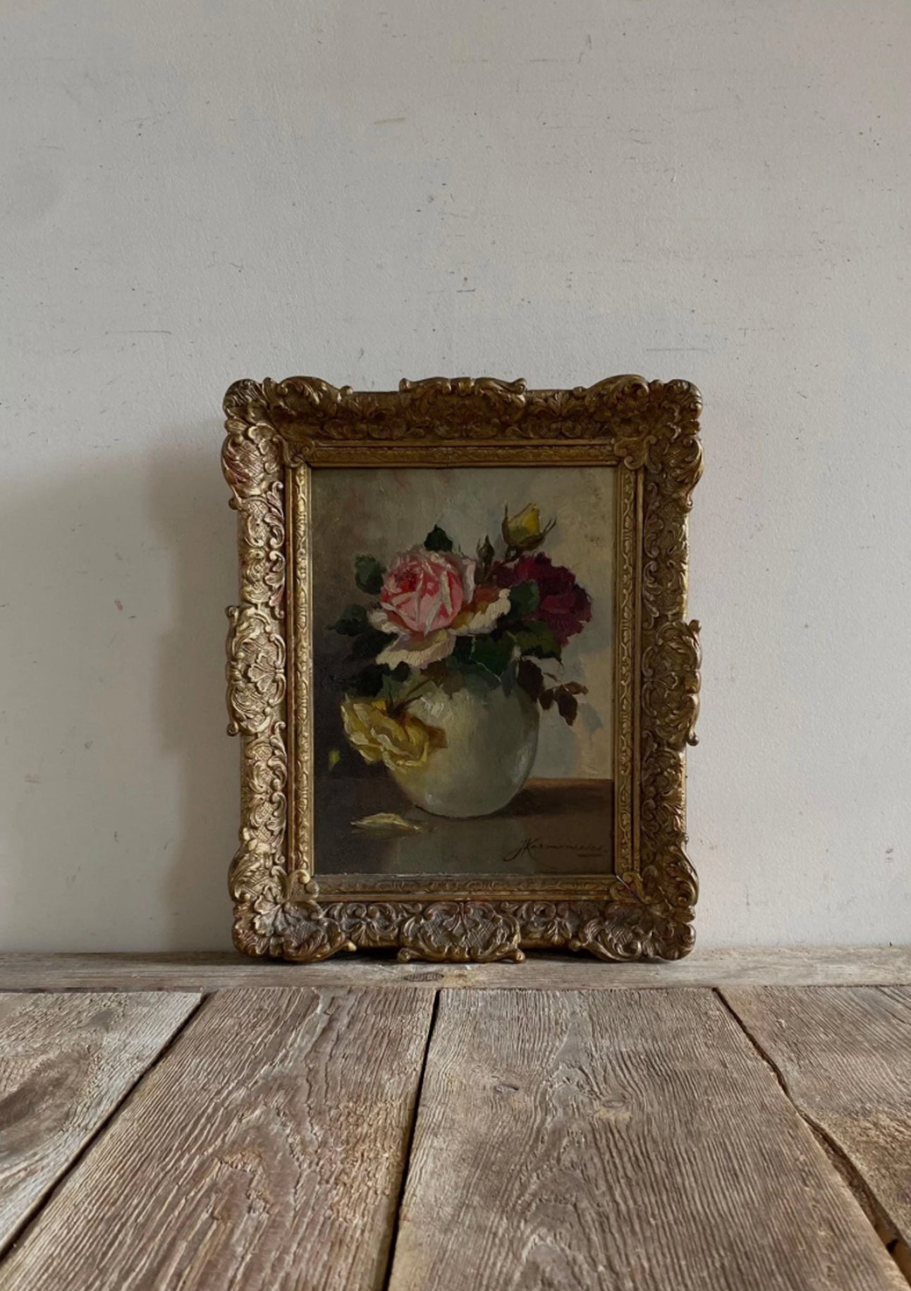 Original Antique Roses Still Life Oil Painting | 10" x 12.5"