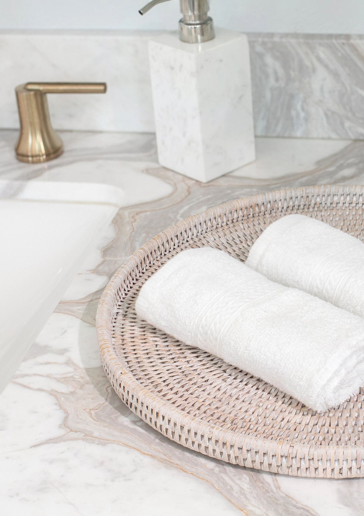 Rattan Round Flat Tray 16" | White Wash