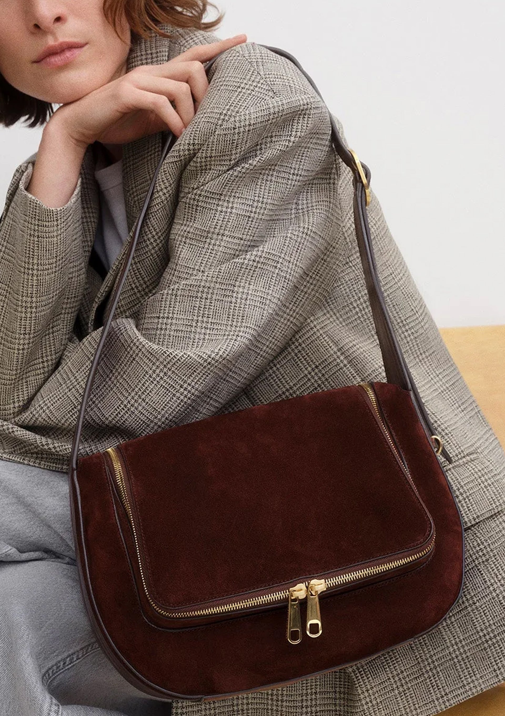 Vere New Shoulder Bag | Suede Dark Cedar