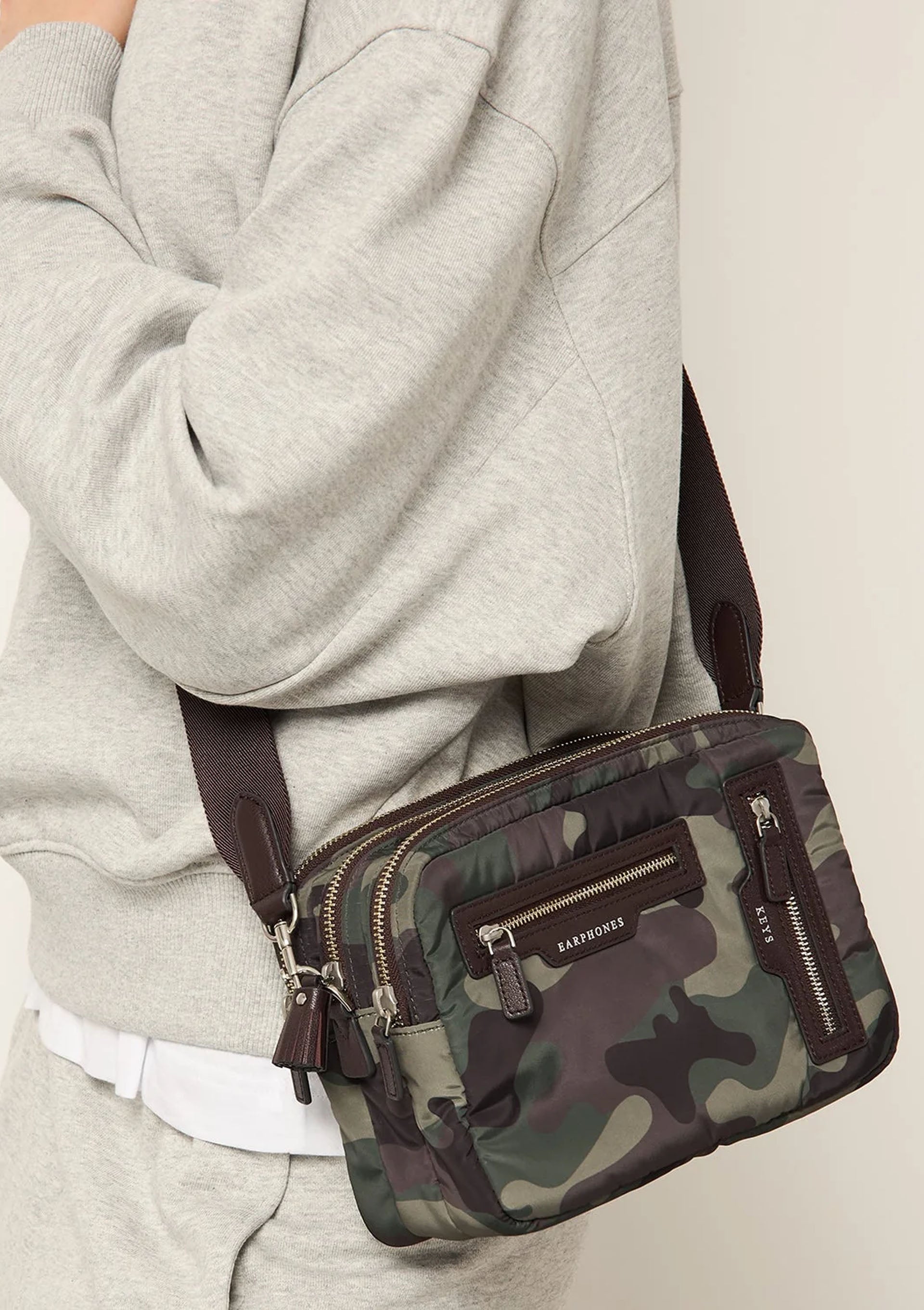 Triple Zip Crossbody Nylon | Camouflage