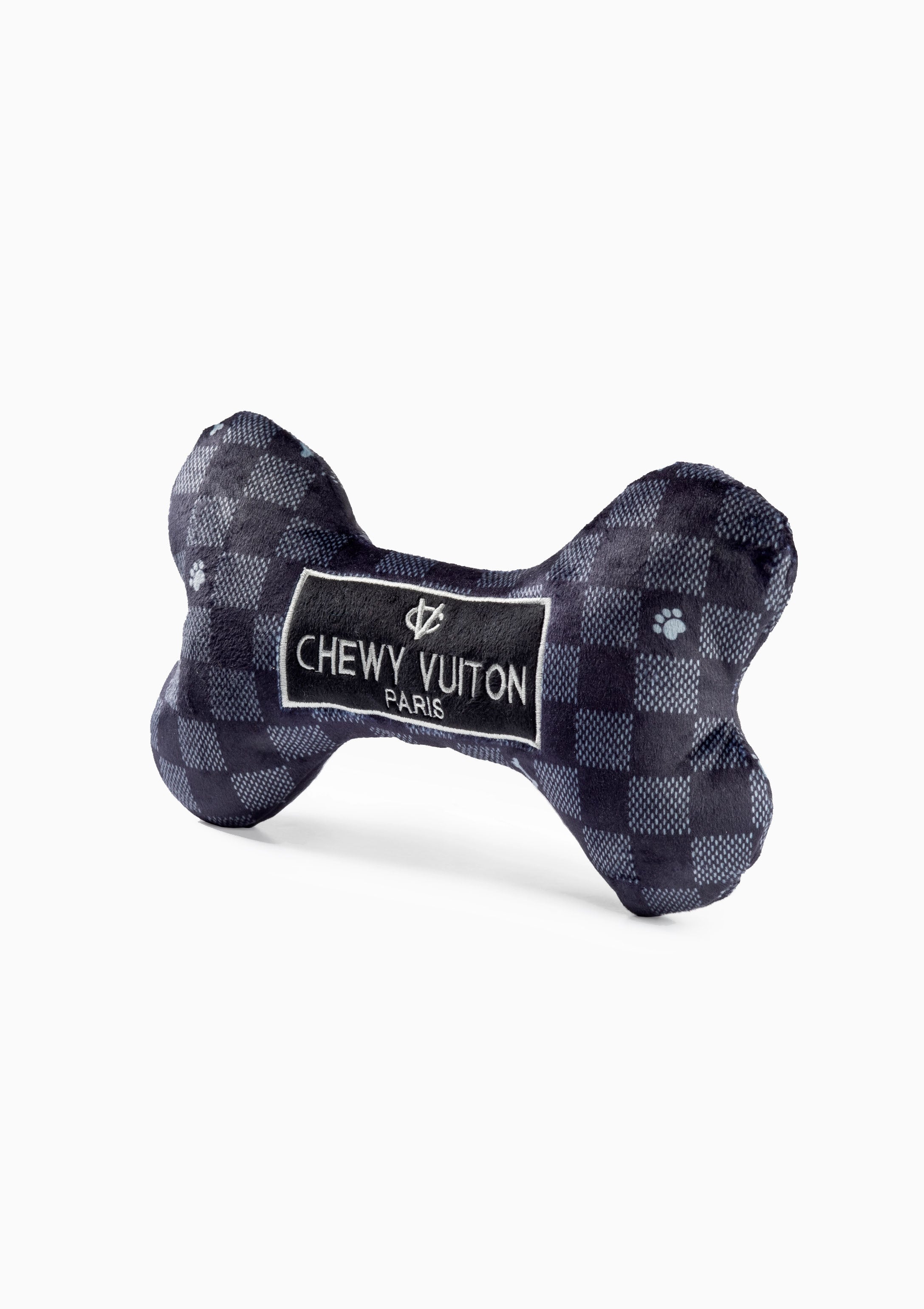 Black Checker Chewy Vuiton Bone Squeaker Dog Toy | Large