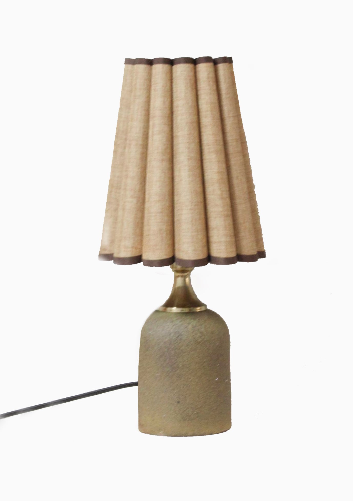Handmade Duzy Lampshade With Trim & Ceramic Base | Tan/Brown