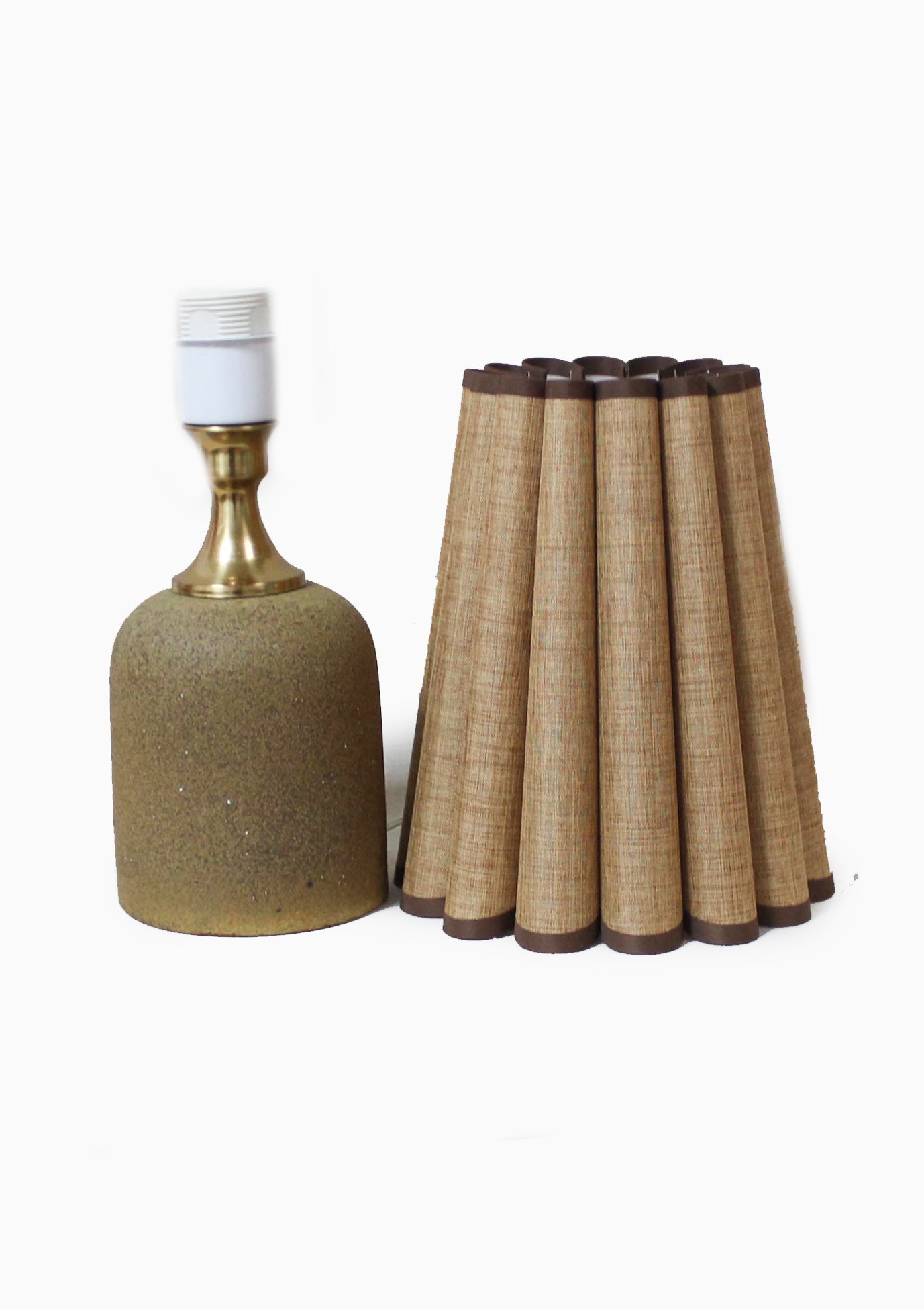 Handmade Duzy Lampshade With Trim & Ceramic Base | Tan/Brown