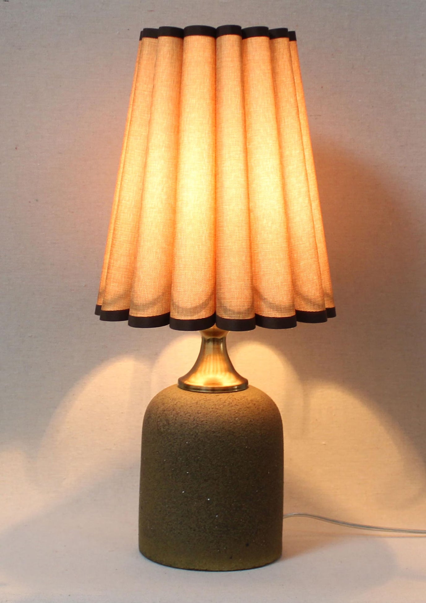 Handmade Duzy Lampshade With Trim & Ceramic Base | Tan/Brown