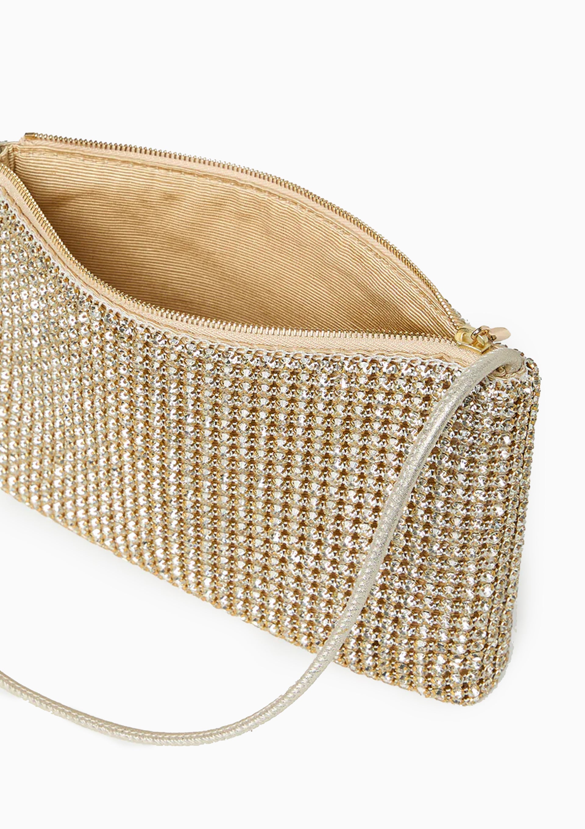 Yara Flat Clutch | Gold Diamonte