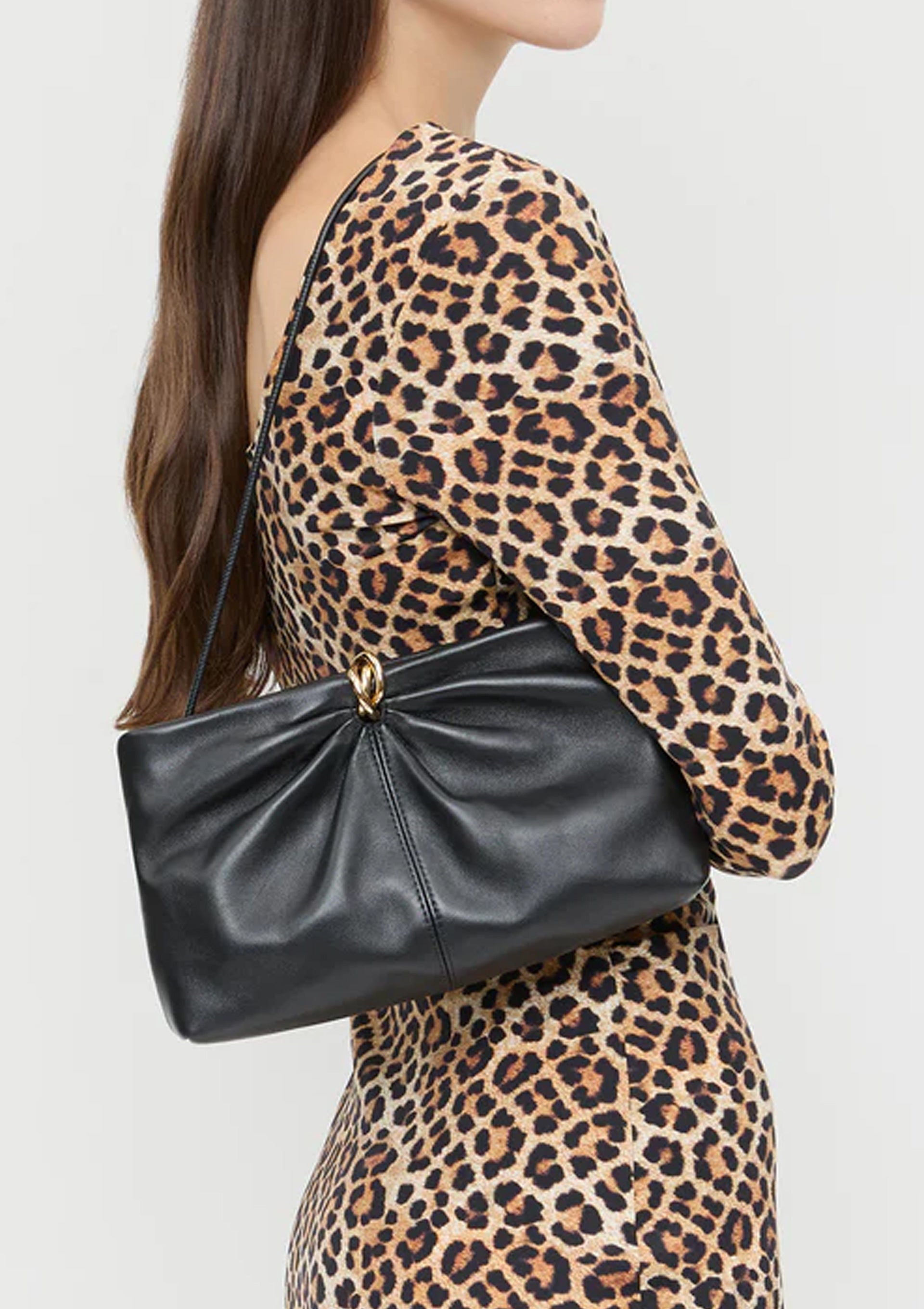 Corrine Leather Gathered Clutch | Black