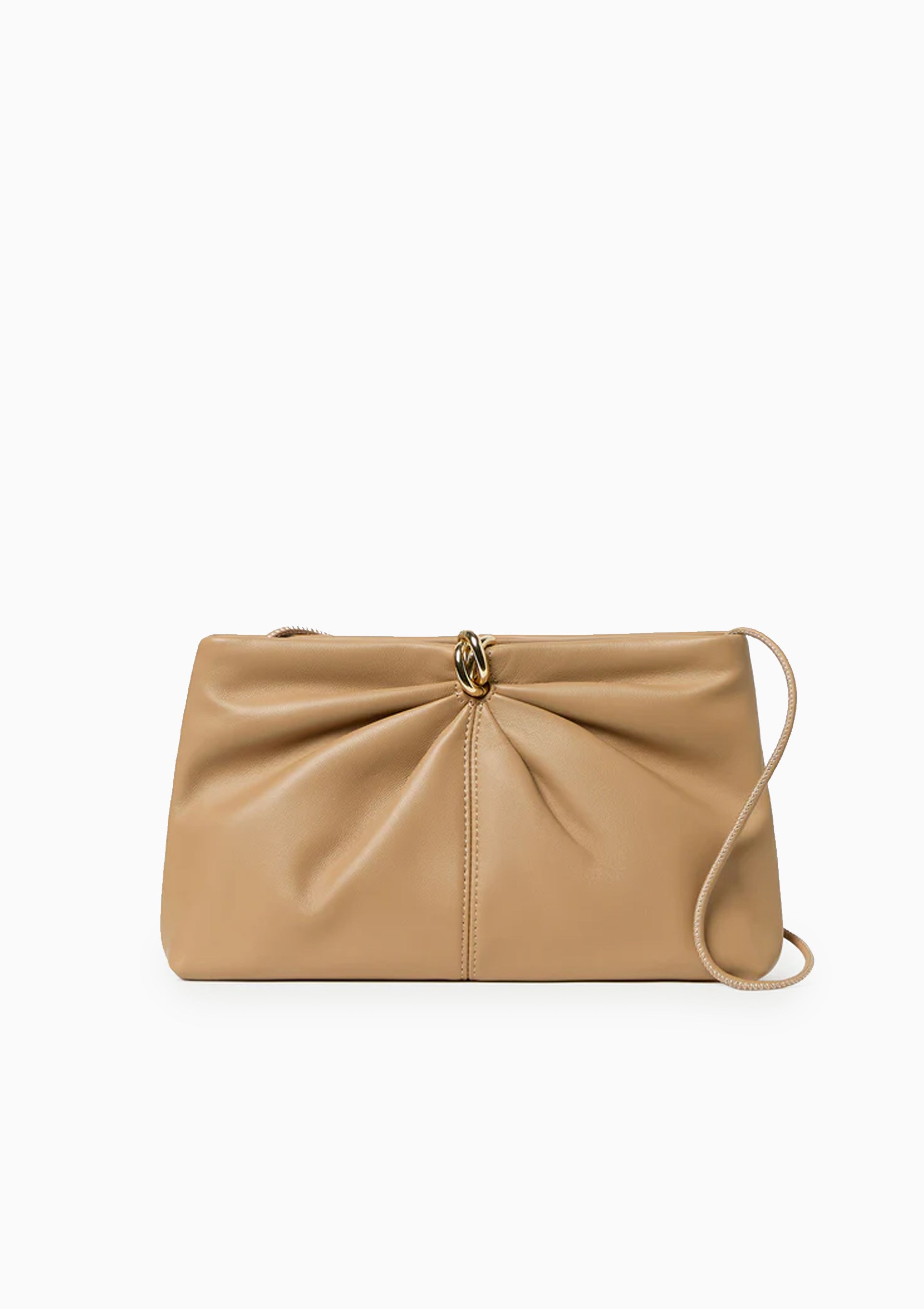 Corrine Leather Gathered Clutch | Khaki