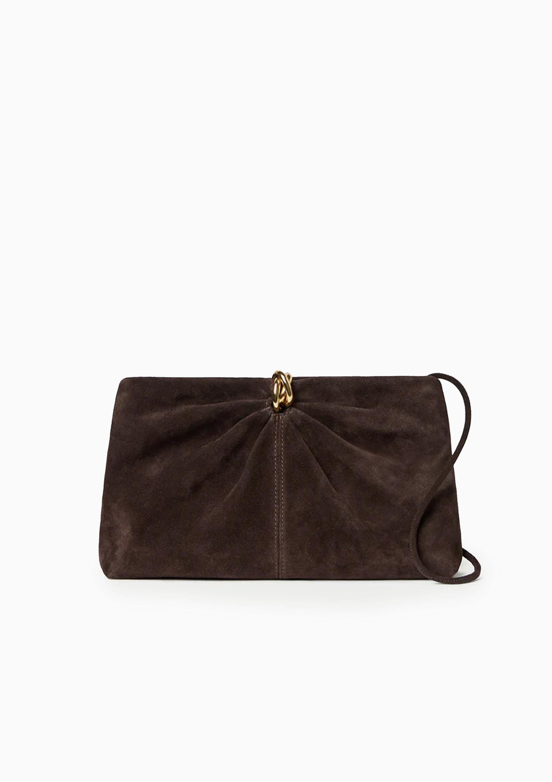 Corrine Suede Gathered Clutch | Brown