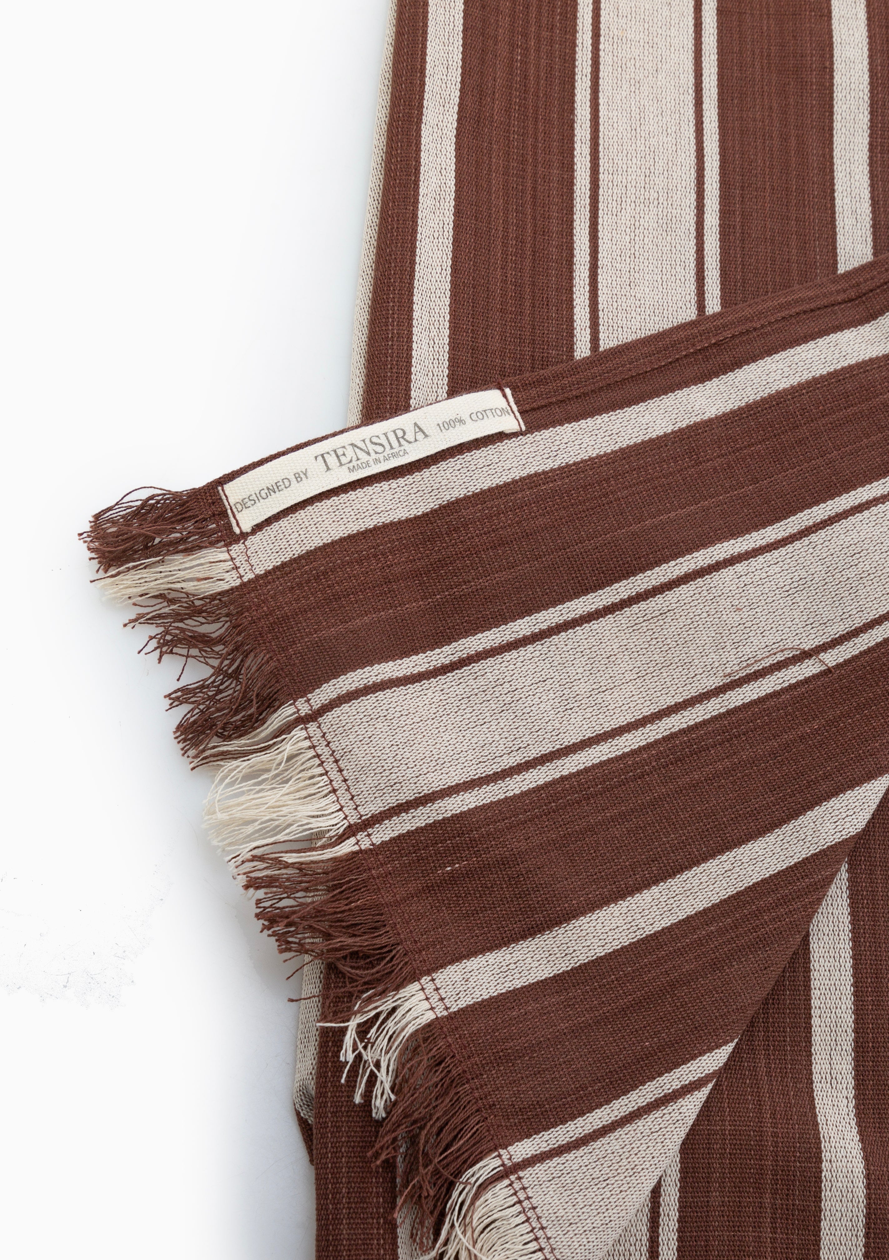 Table Runner With Fringes, Chocolate Brown/Ecru | 18" x 120"