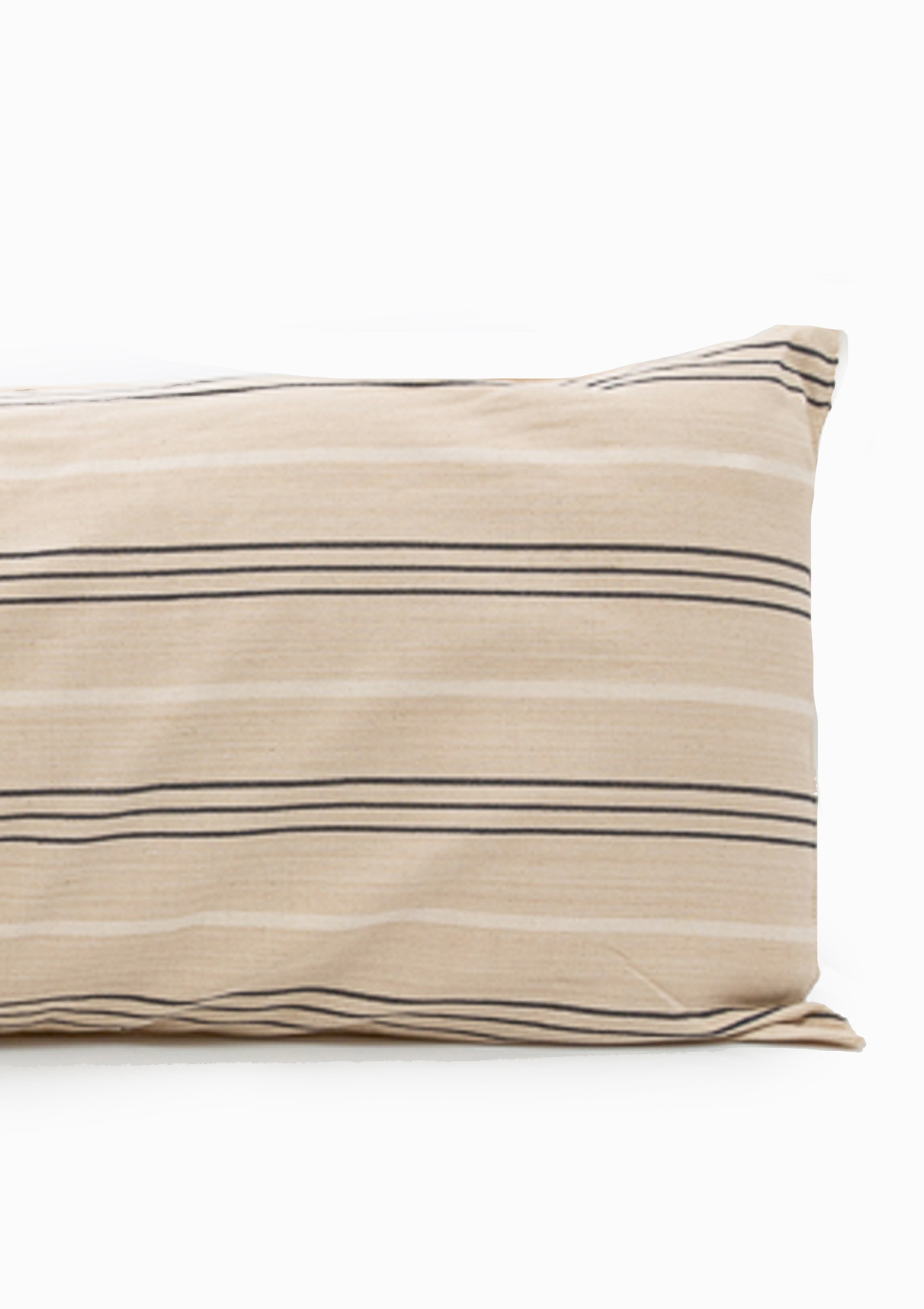 Long bolster pillow featuring a hand-dyed striped pattern, made from artisan-crafted cotton in a 14" x 48" size. May be used indoors or outdoors and available exclusively at Diani Boutique.