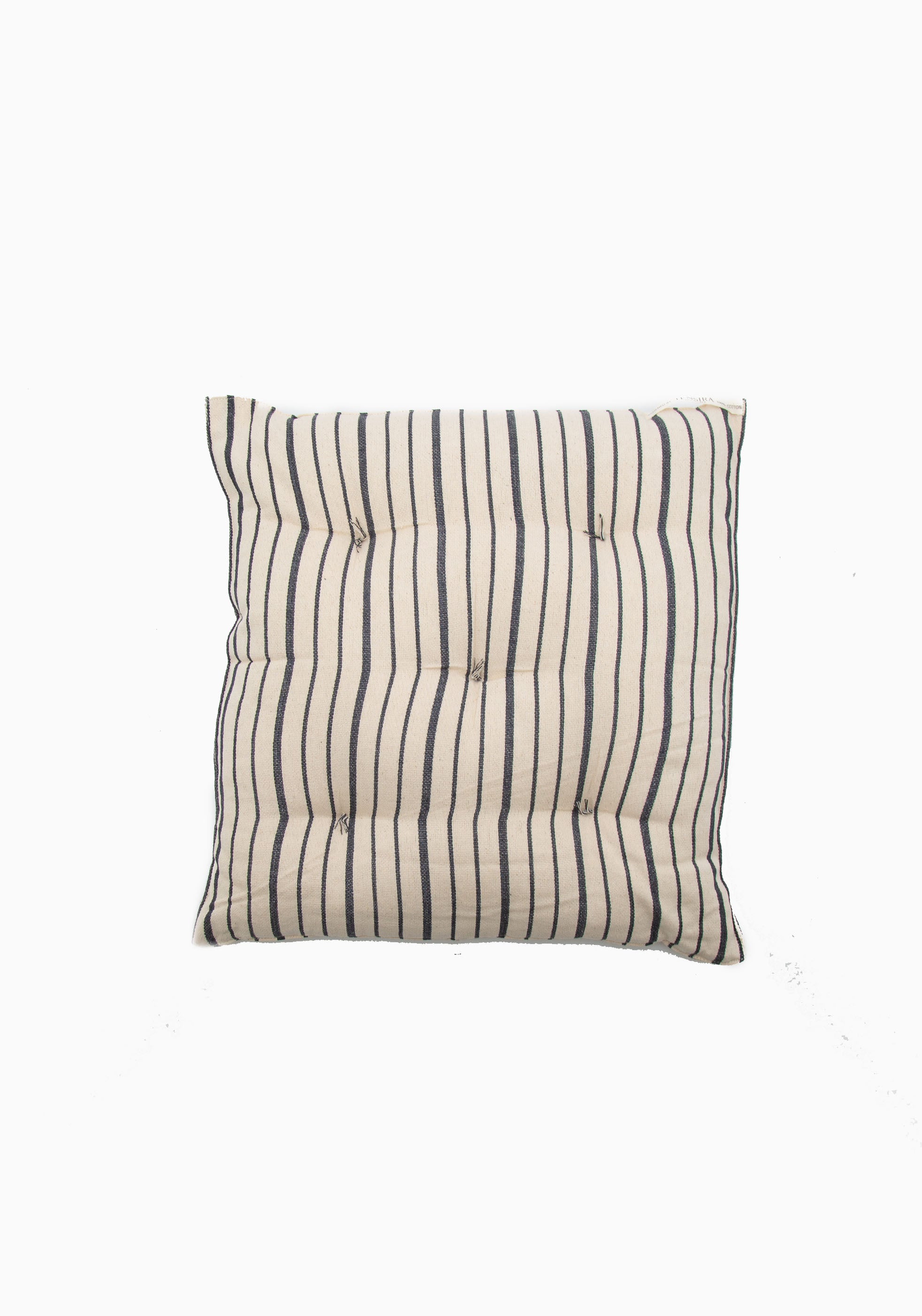 New Tufted Chair Cushion, Natural/Navy Triple Stripe | 16" x 16"