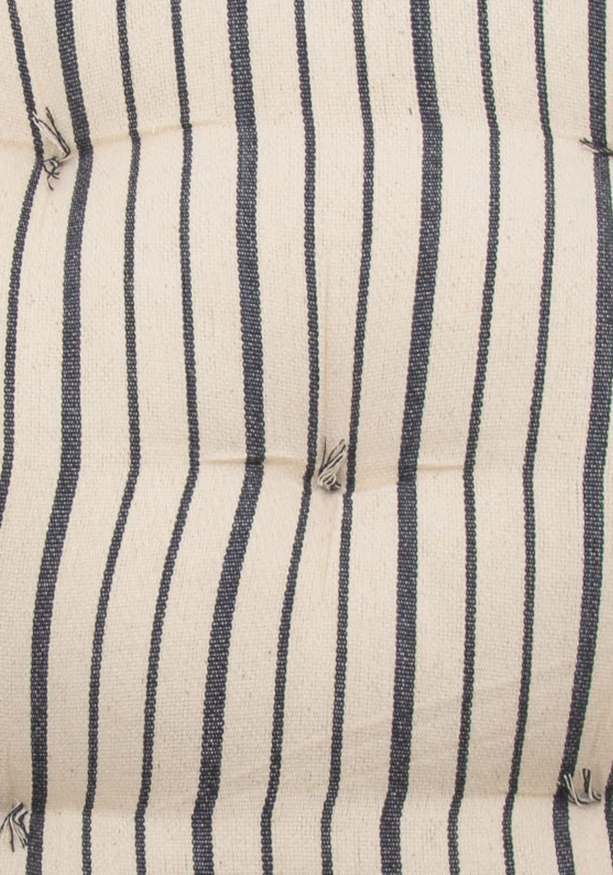 New Tufted Chair Cushion, Natural/Navy Triple Stripe | 16" x 16"