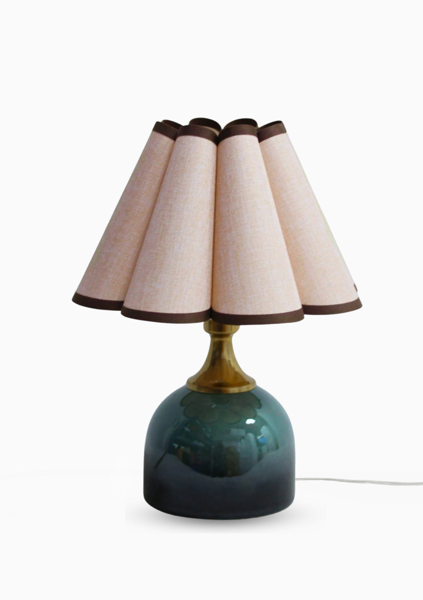 Handmade Duzy Lampshade With Trim & Scallop Shape Ceramic Base | Khaki/Dark Green
