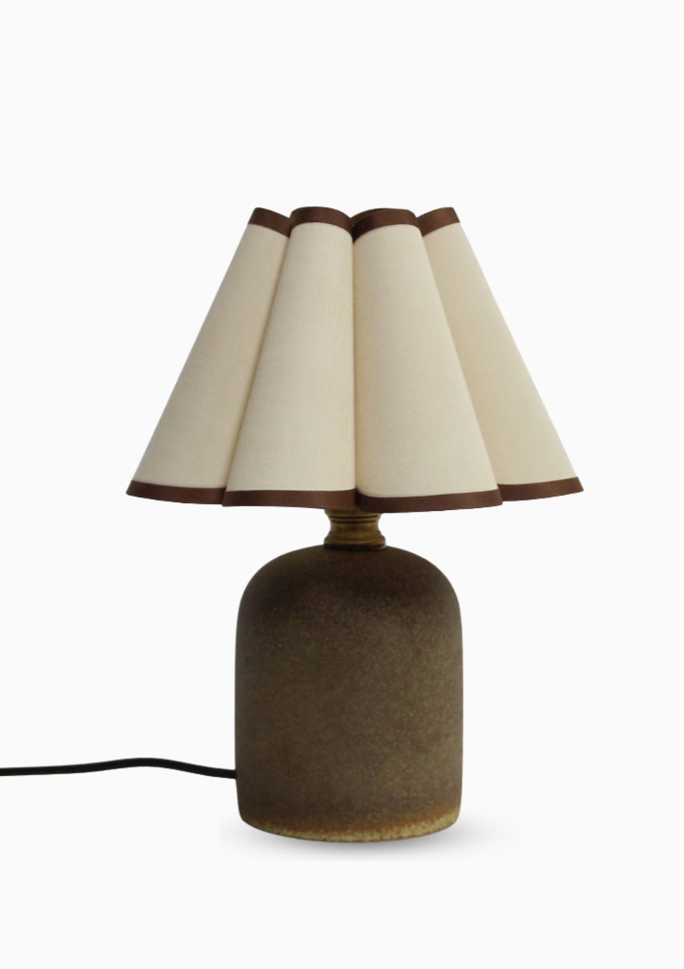 Handmade Duzy Lampshade With Trim & Ceramic Base | Khaki/Brown