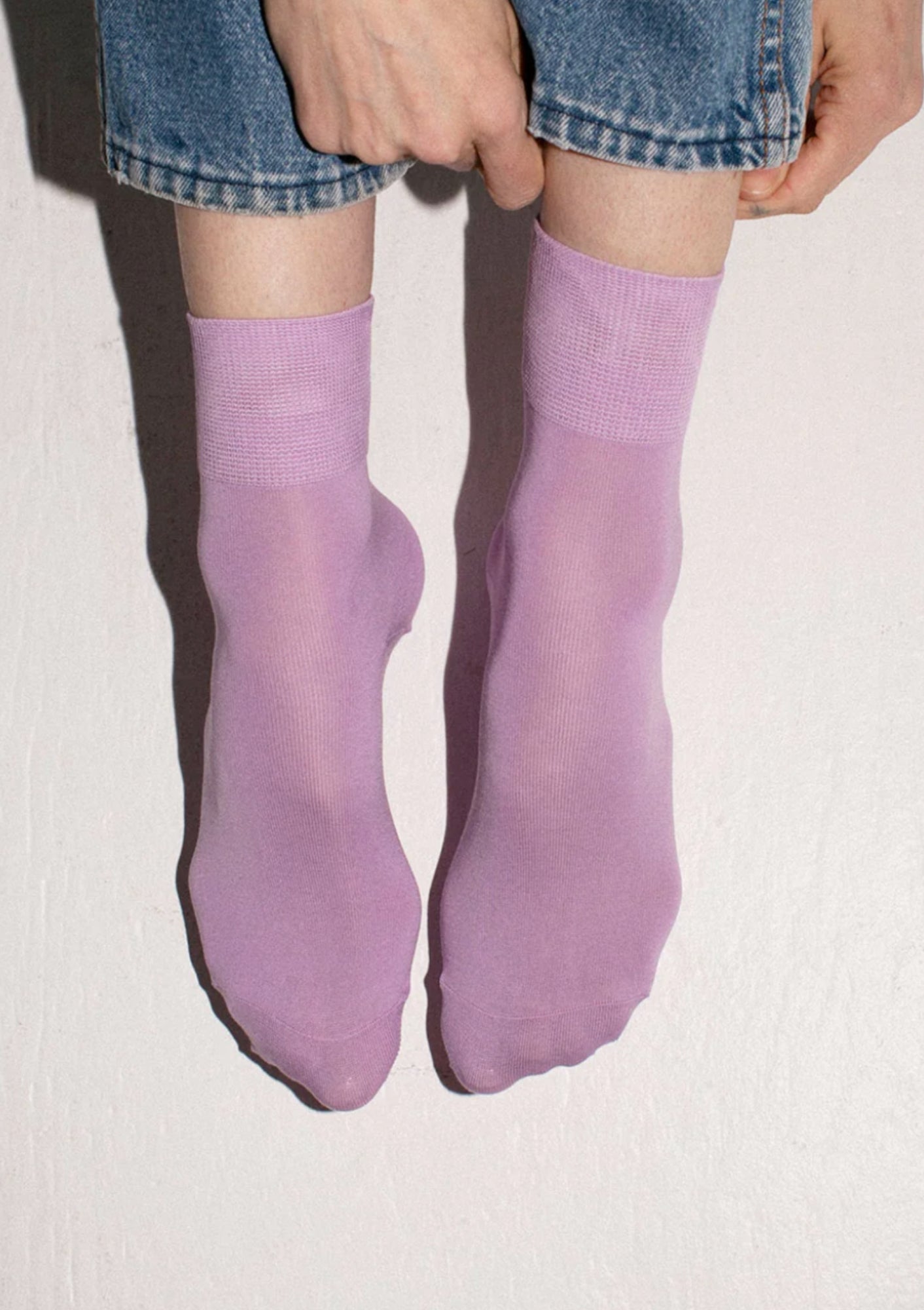 Delicate crew socks by Hansel from Basel in Wisteria perfect to pair with a pair of jeans or trousers, available at Diani.