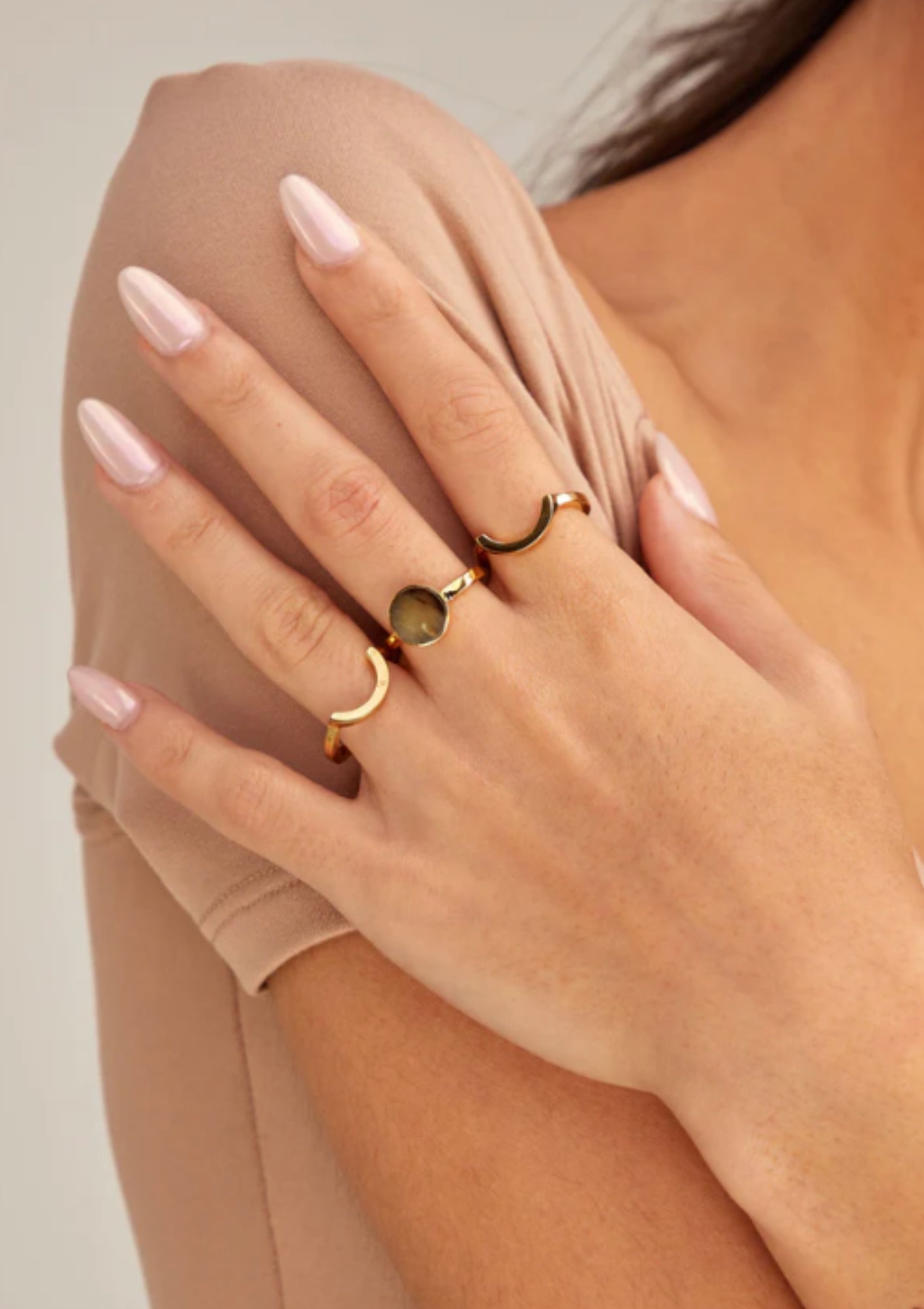 Soko Anga Stack Rings in Gold/Natural, available at Diani.