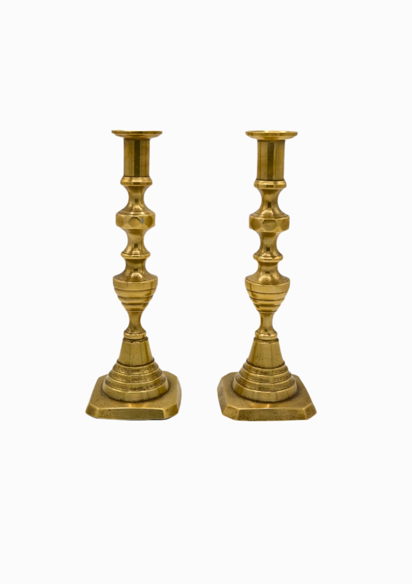 Vintage Brass Beehive Pushup Candlesticks available at Diani.
