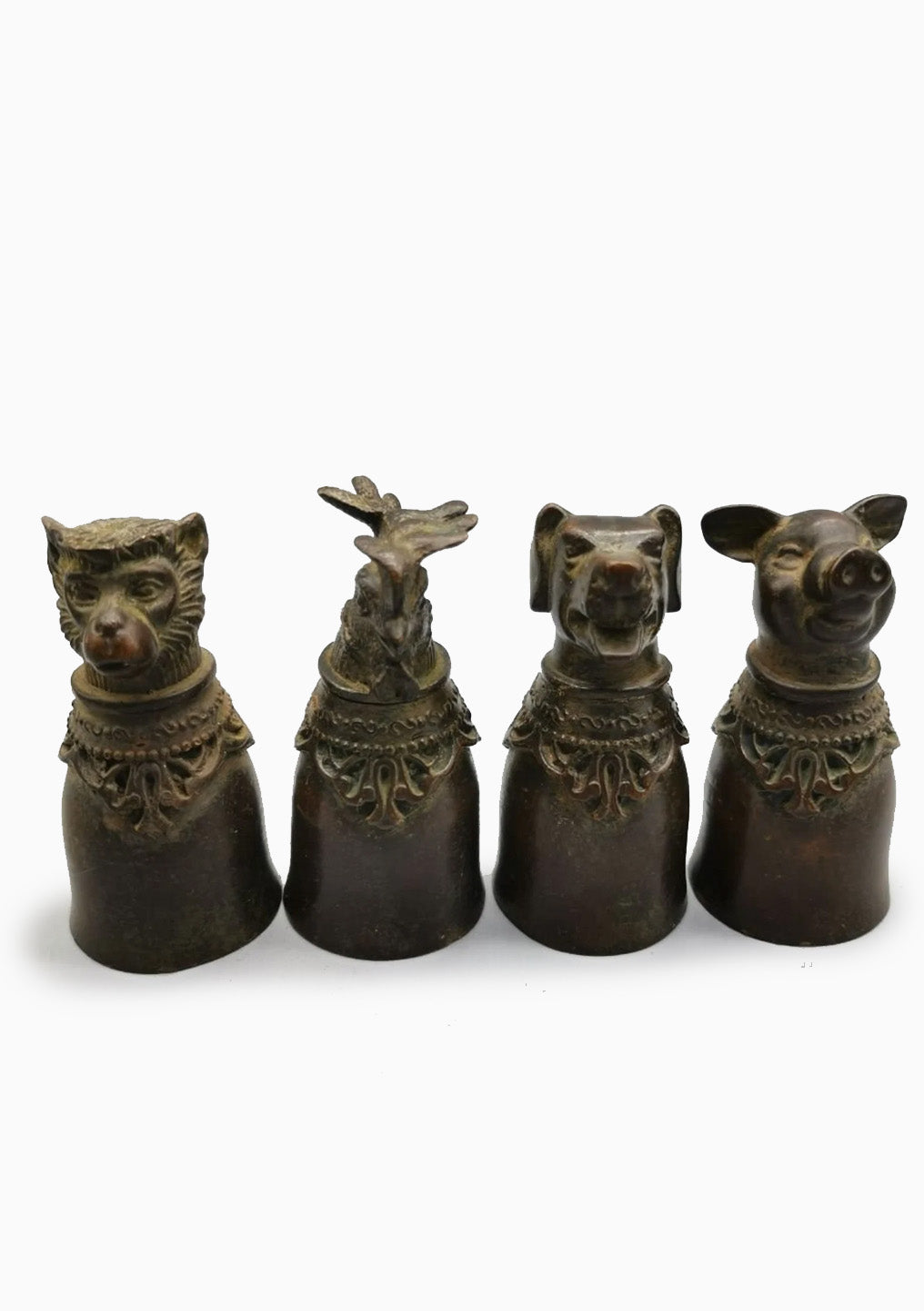 Antique Copper Chinese Zodiac Wine Cups Set