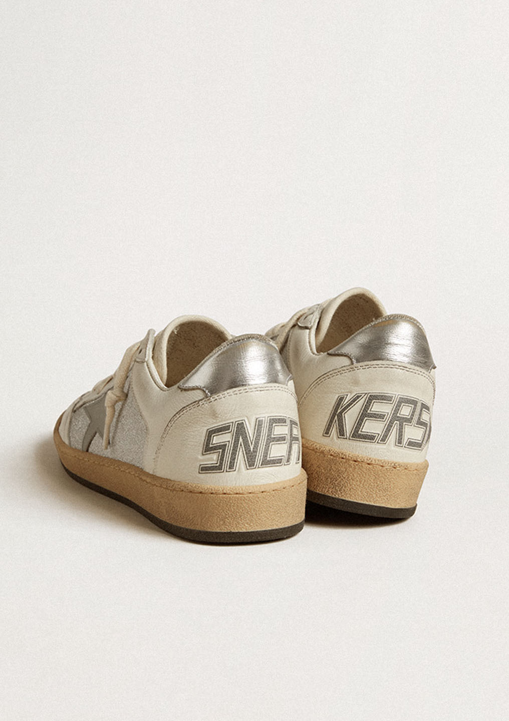 Ball Star Sneaker Glitter & Leather Upper | Natural White/Silver