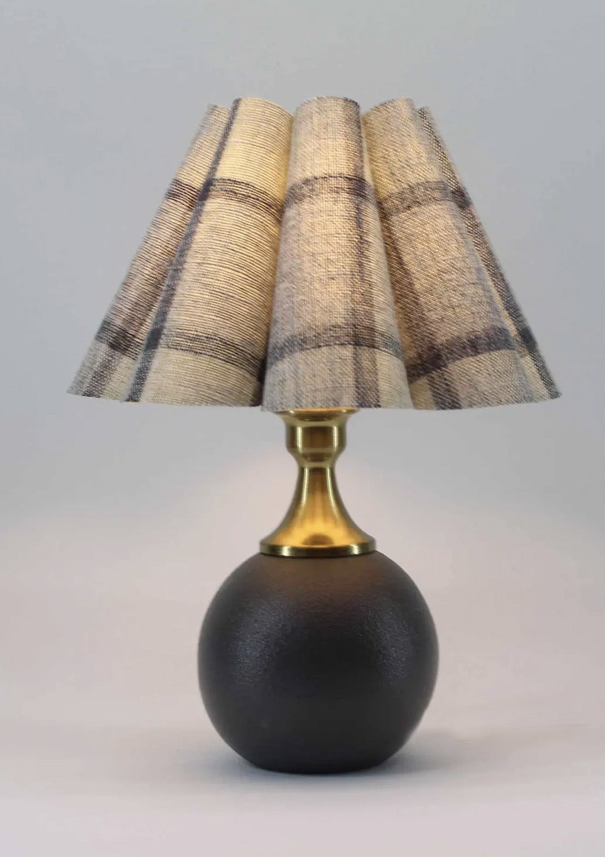 Handmade Duzy Blue Plaid Lampshade Ceramic Base | Grey