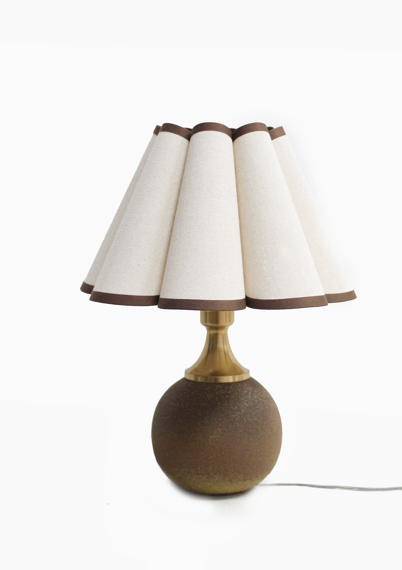 Handmade Duzy Lampshade With Trim & Scallop Shape Ceramic Base | Light Wheat/Copper