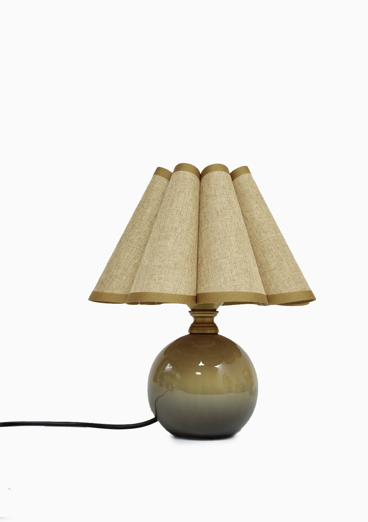 Handmade Duzy Linen Lampshade With Trim Ceramic Base| Tan/Tan