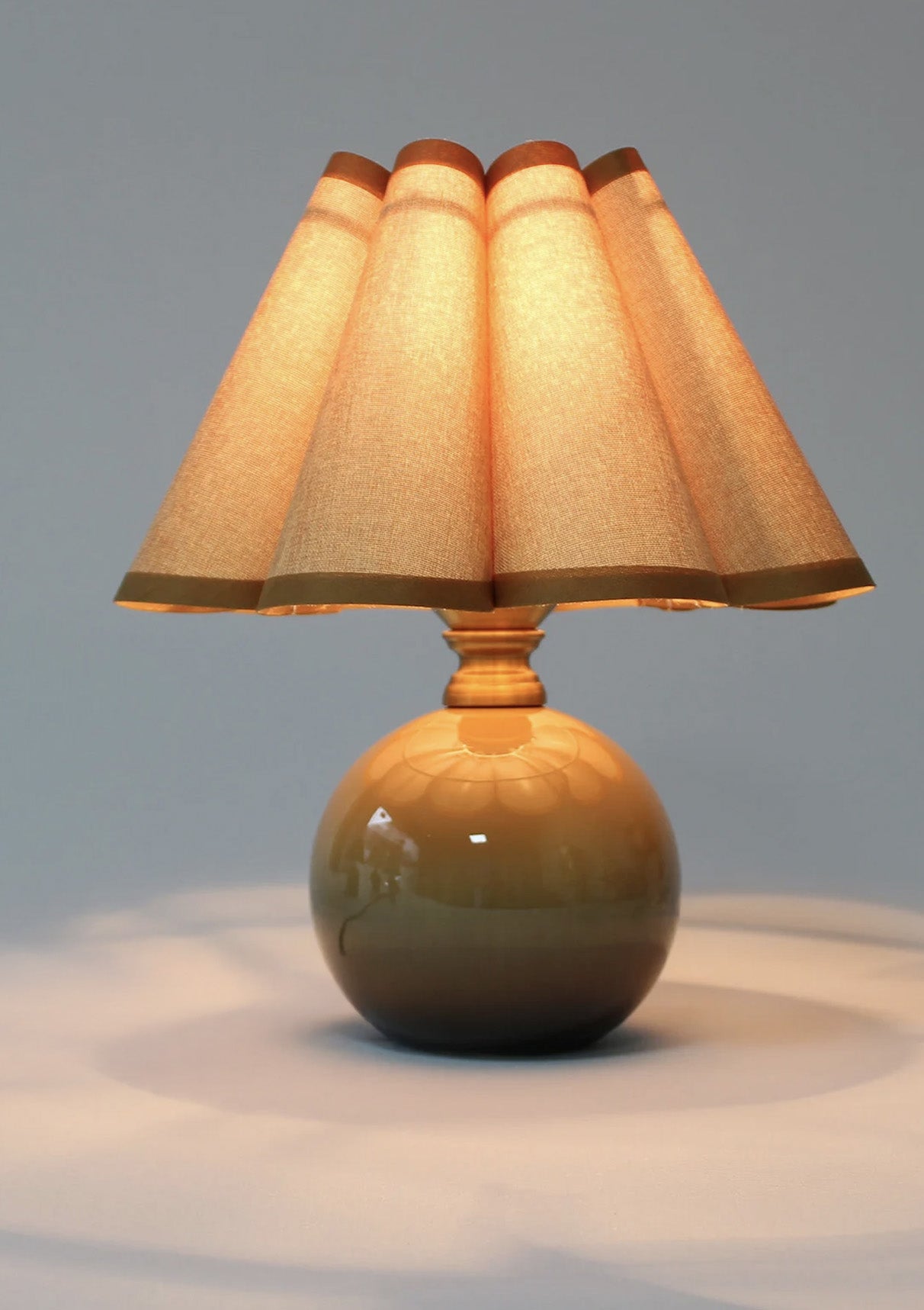 Handmade Duzy Linen Lampshade With Trim Ceramic Base| Tan/Tan