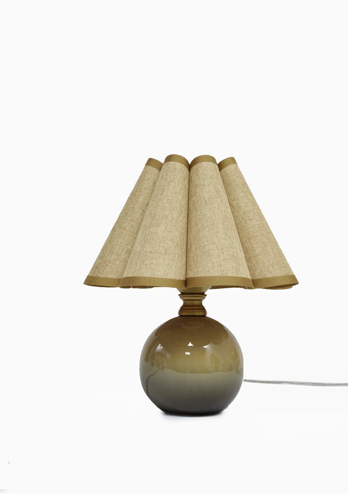 Handmade Duzy Linen Lampshade With Trim Ceramic Base| Tan/Tan