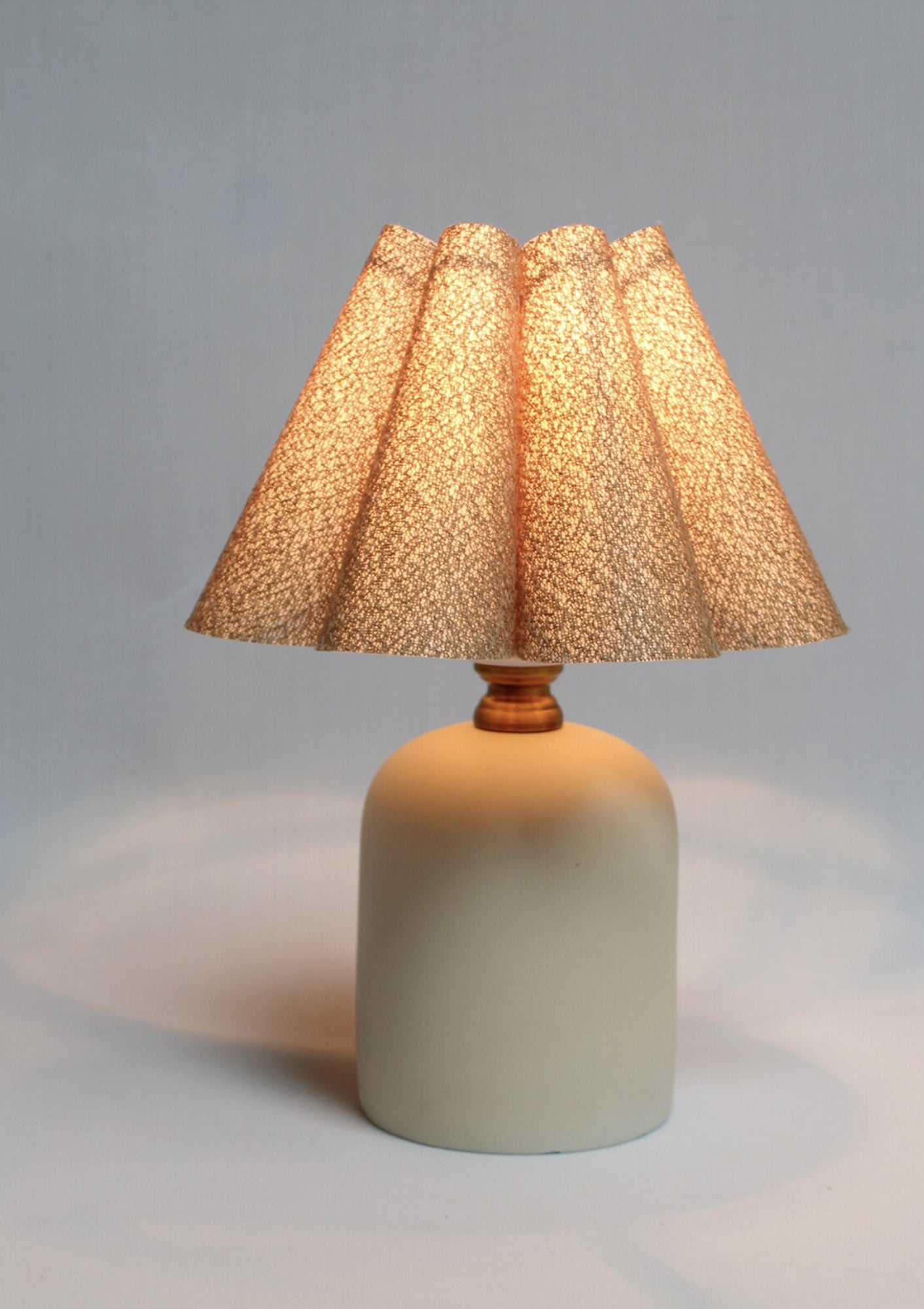 Handmade Duzy Short Lampshade & Ceramic Base | Dusty Brown/Cream