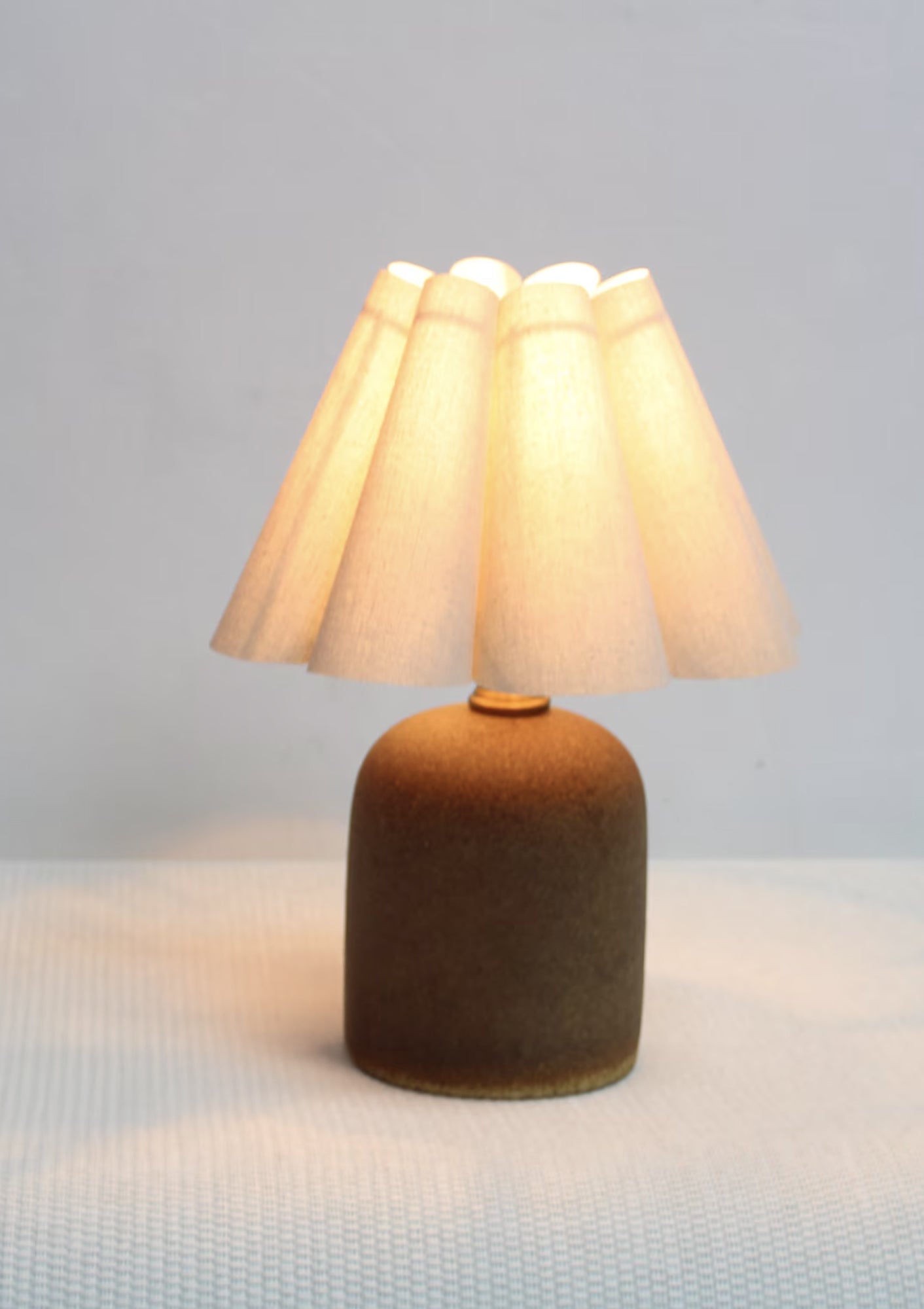 Handmade Duzy Short Lampshade & Ceramic Base | Light Burlap/Copper