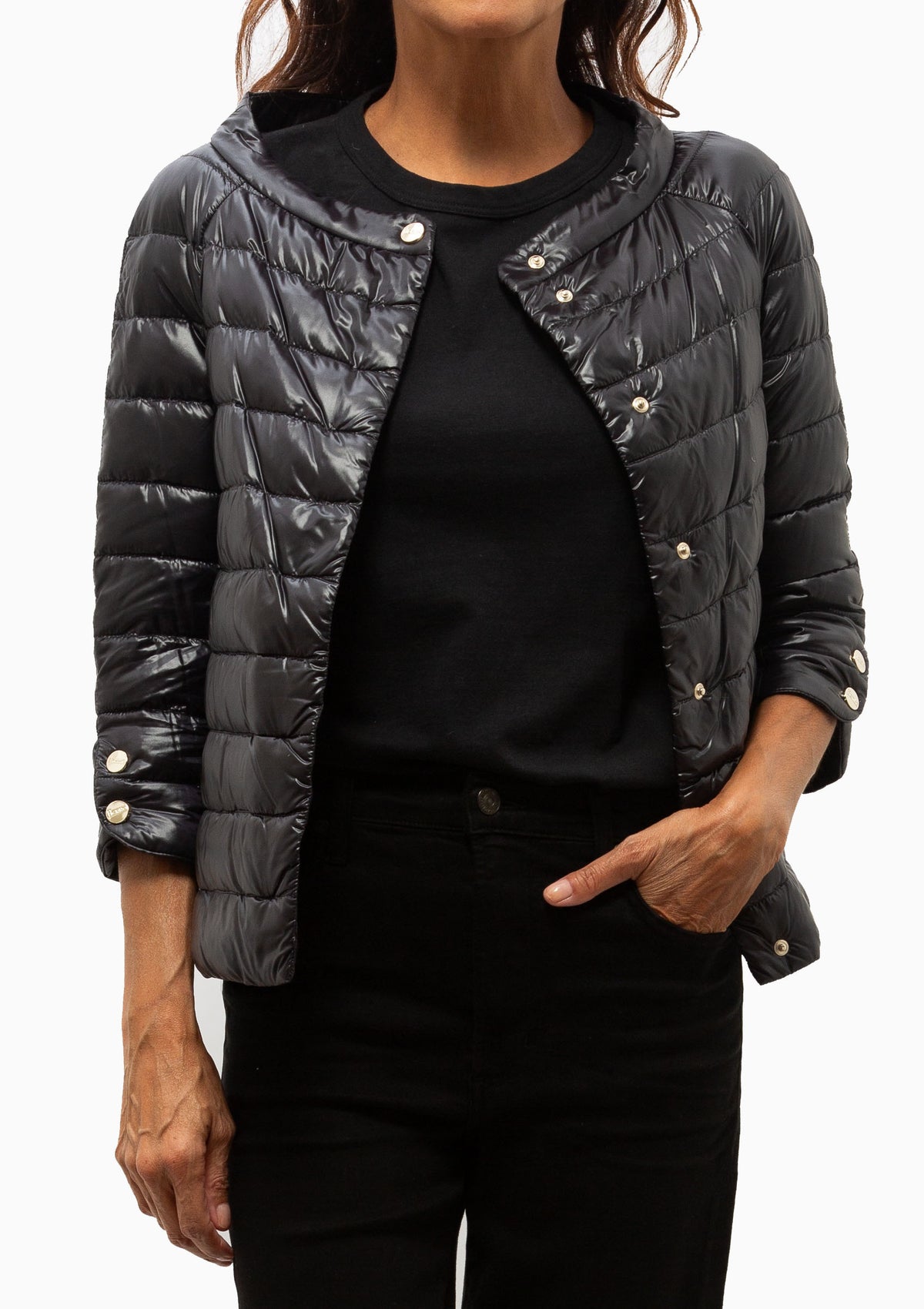 Classic Nylon Elsa 3/4 Sleeve Jacket | Black