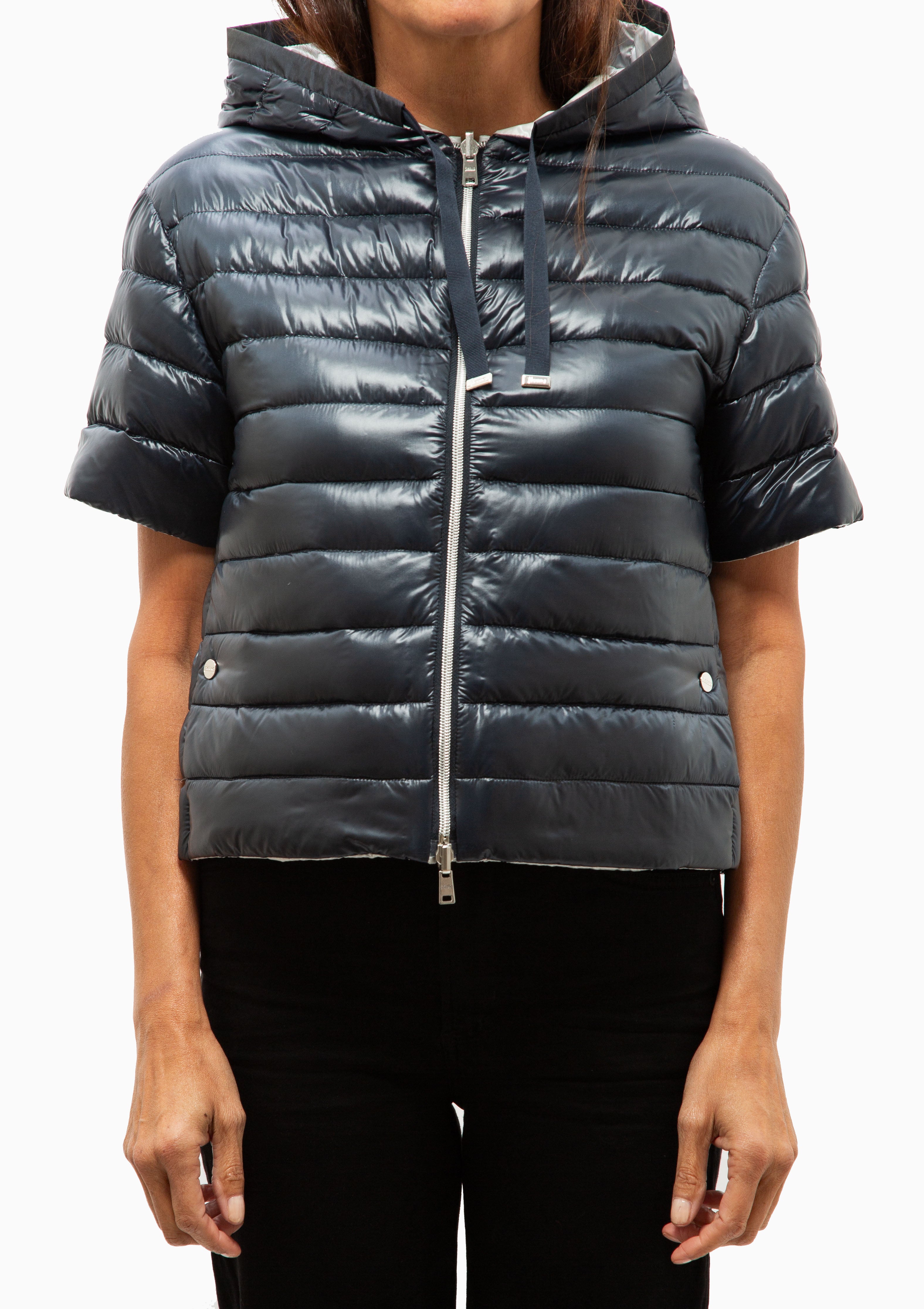 Nylon Reversible Hooded Cap Sleeve Jacket | Navy