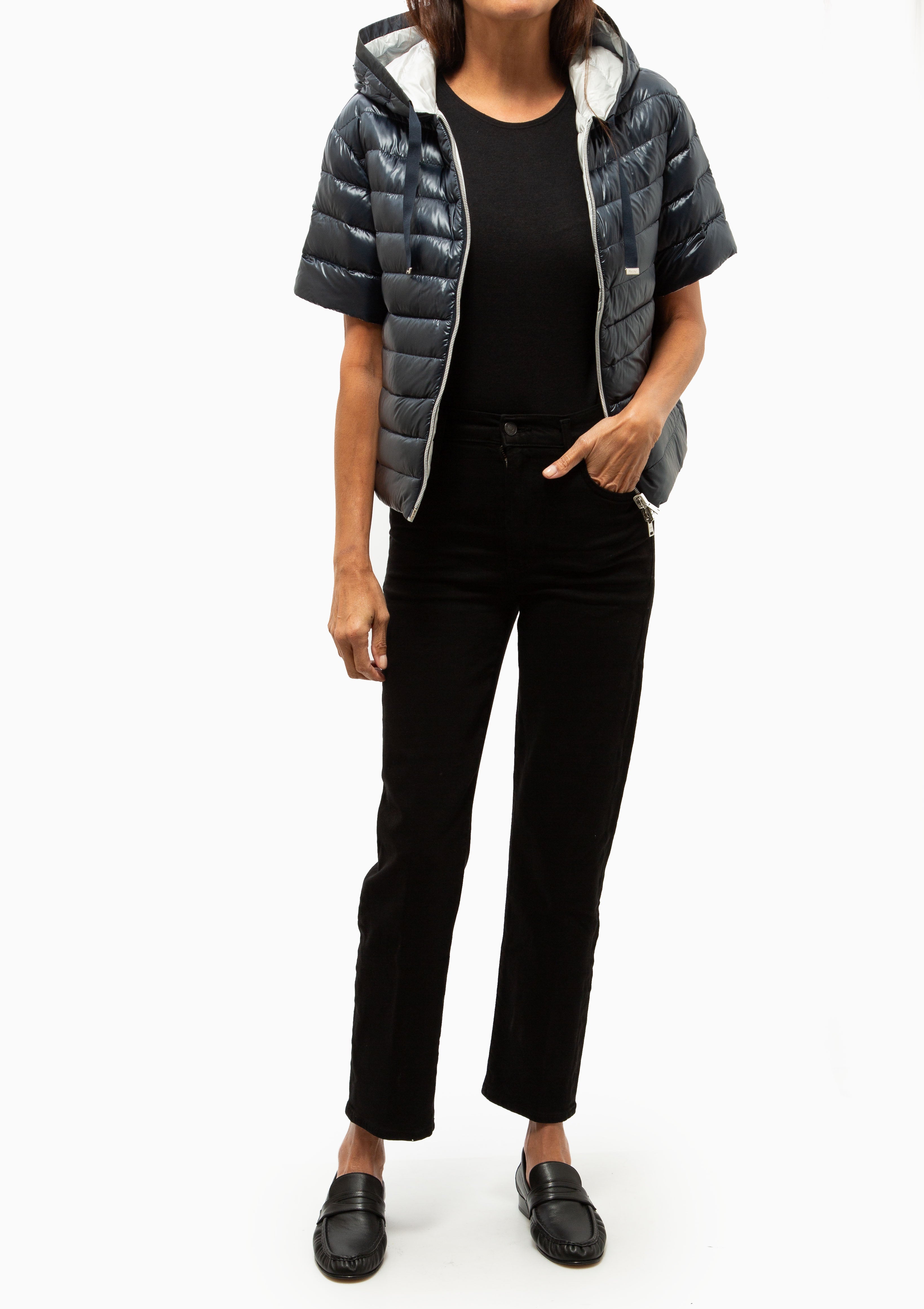 Nylon Reversible Hooded Cap Sleeve Jacket | Navy