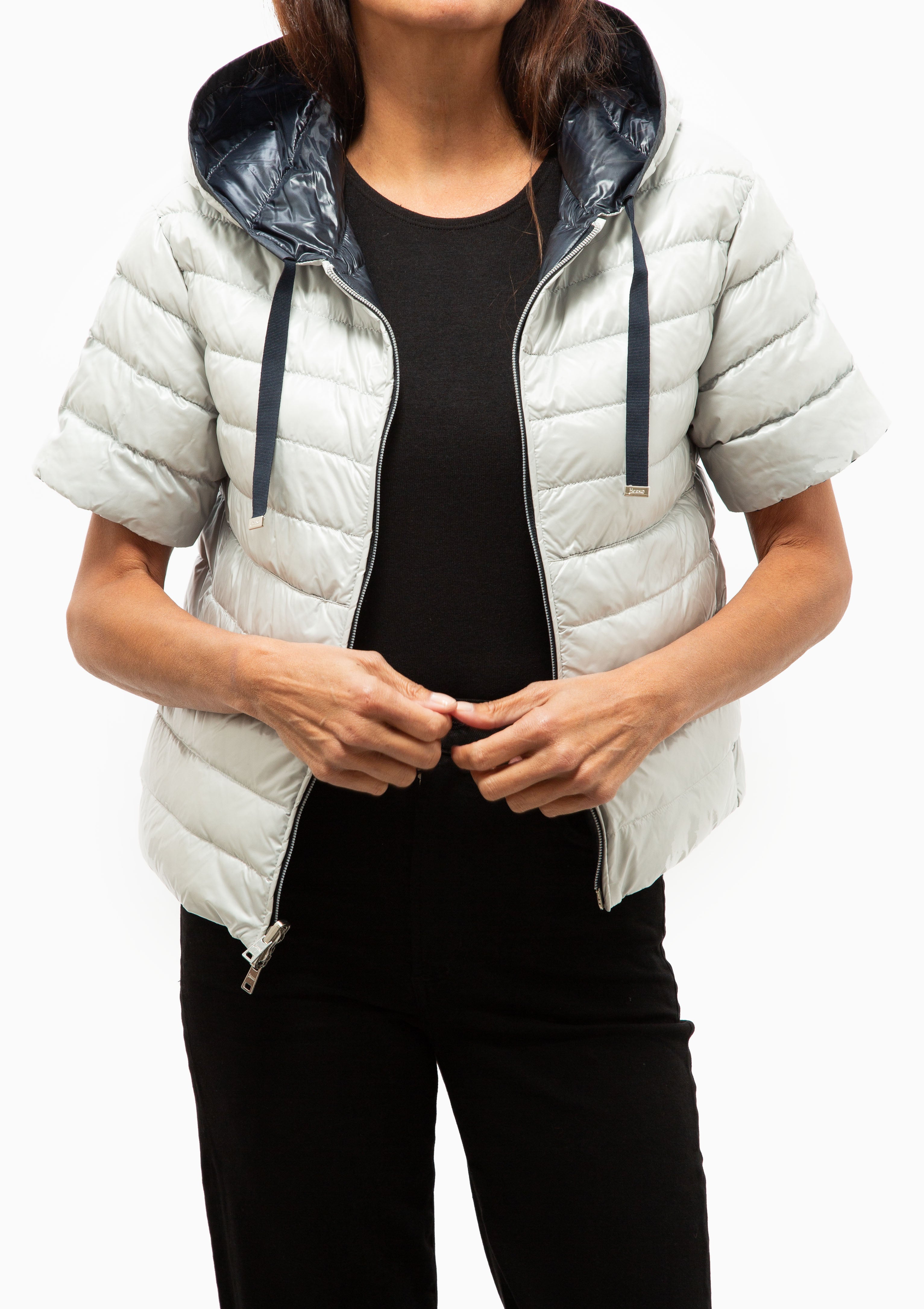 Nylon Reversible Hooded Cap Sleeve Jacket | Navy