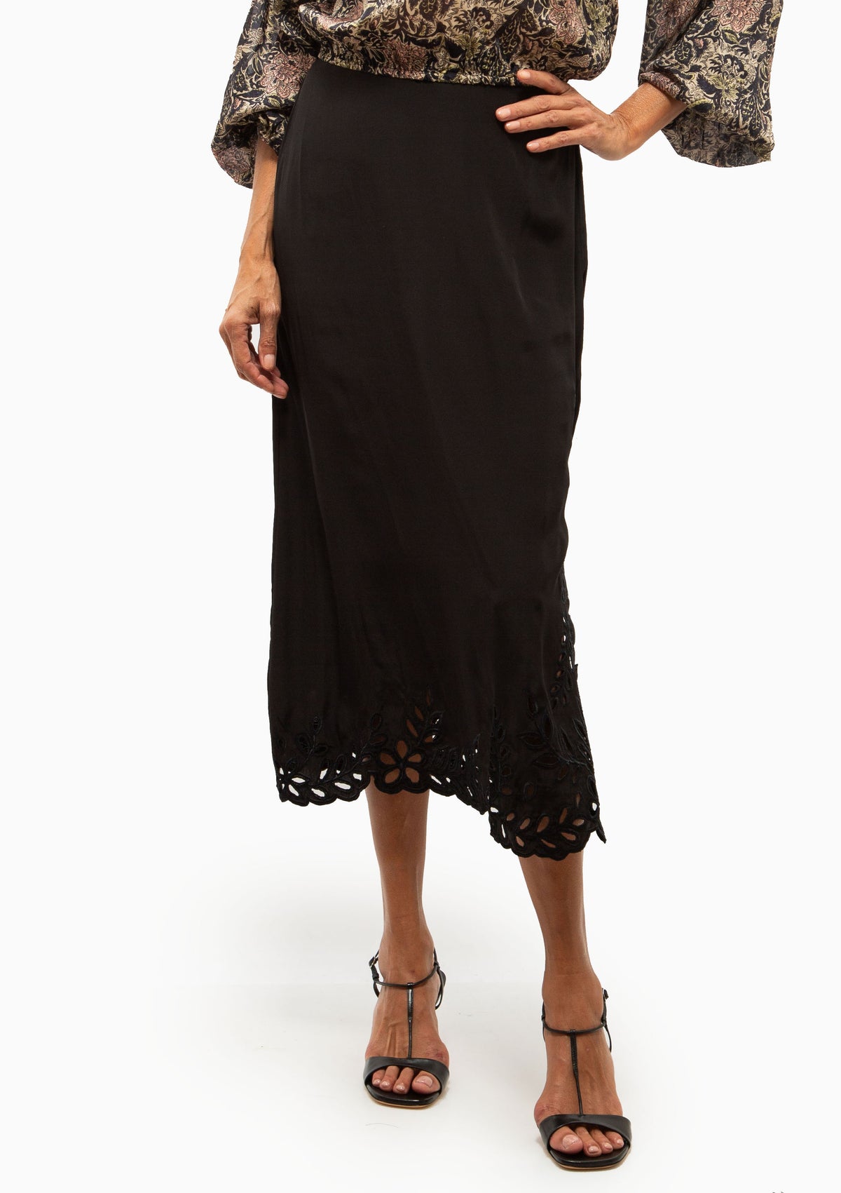 Anita Skirt | Black Embroidery Silk